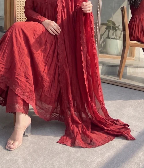 Elegant Wine Red Anarkali Suit Set with Dupatta