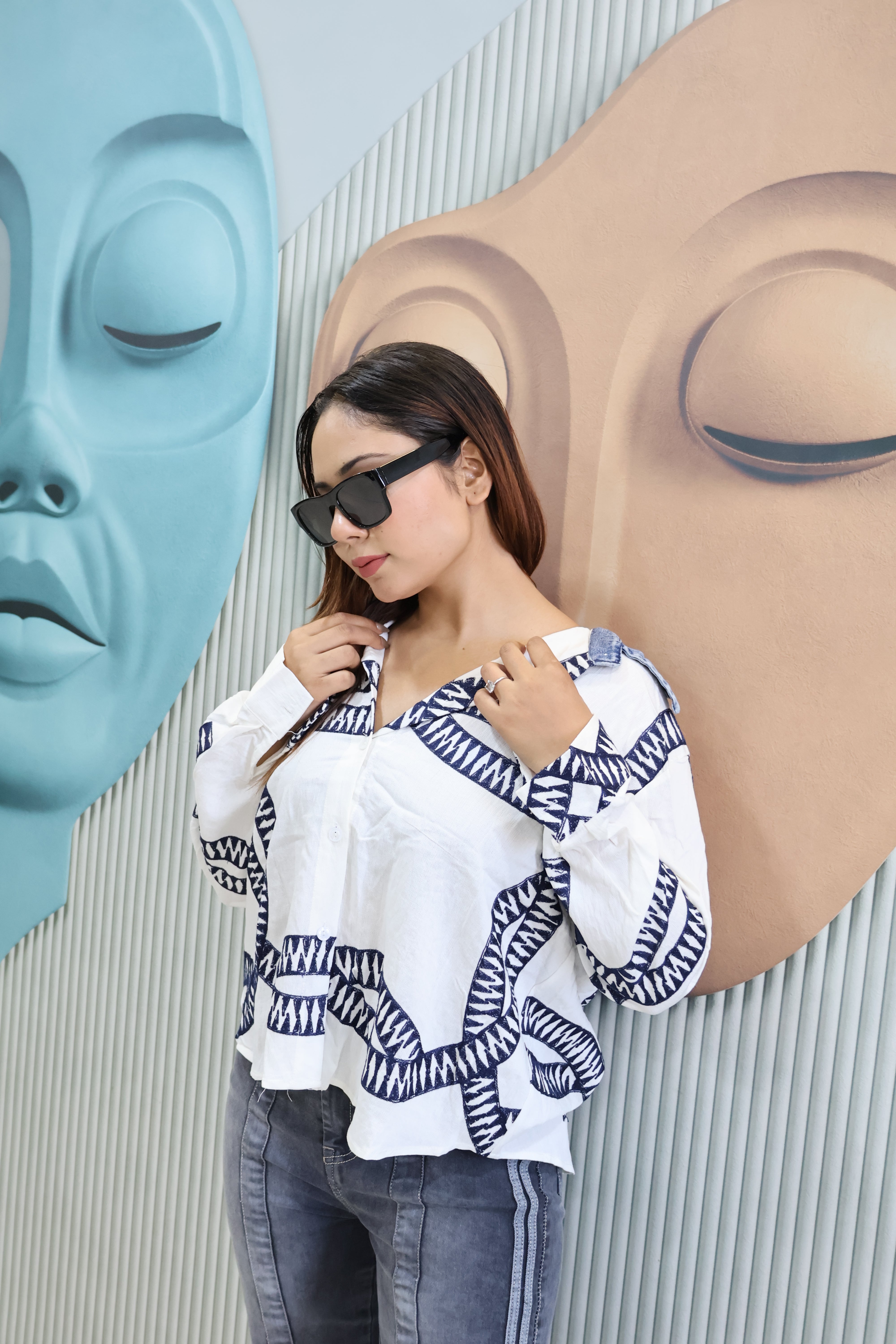 Designer Cotton Shirt with Handcrafted Work Detail (off-white)