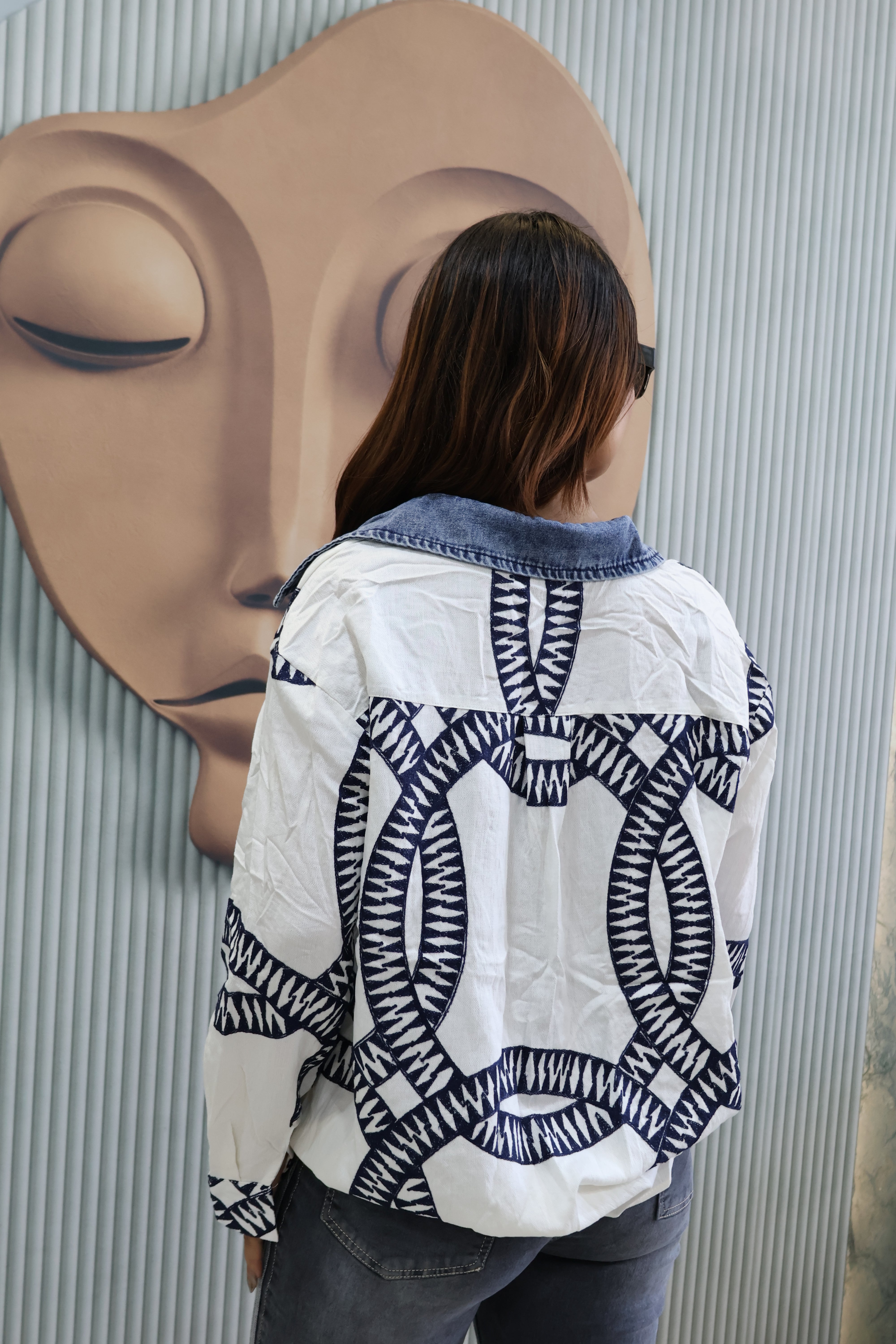 Designer Cotton Shirt with Handcrafted Work Detail (off-white)