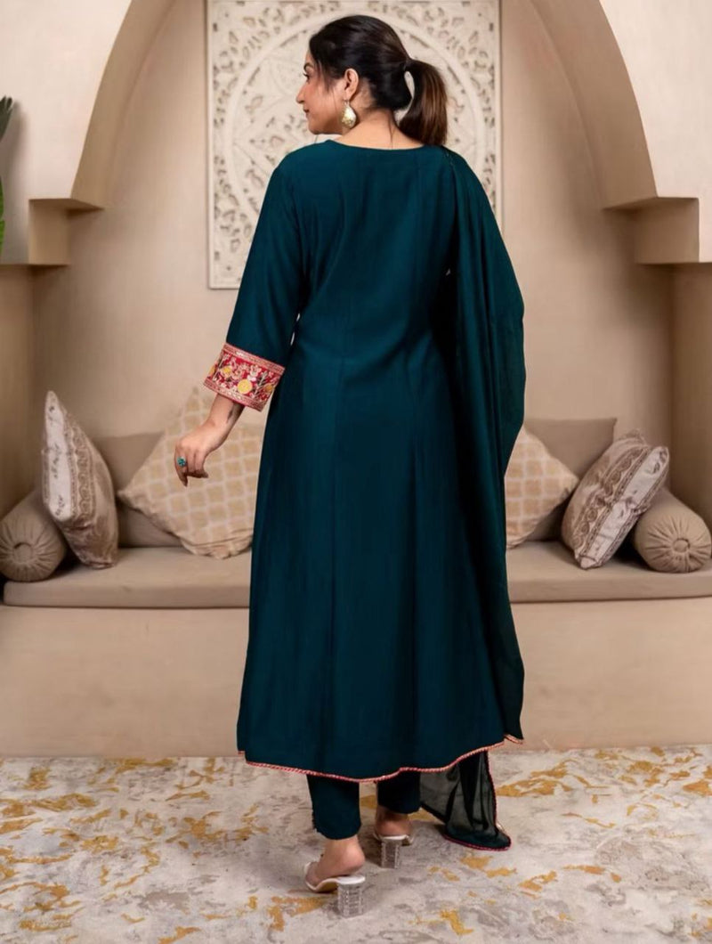 Teal Embroidered Anarkali Kurta Set with Dupatta