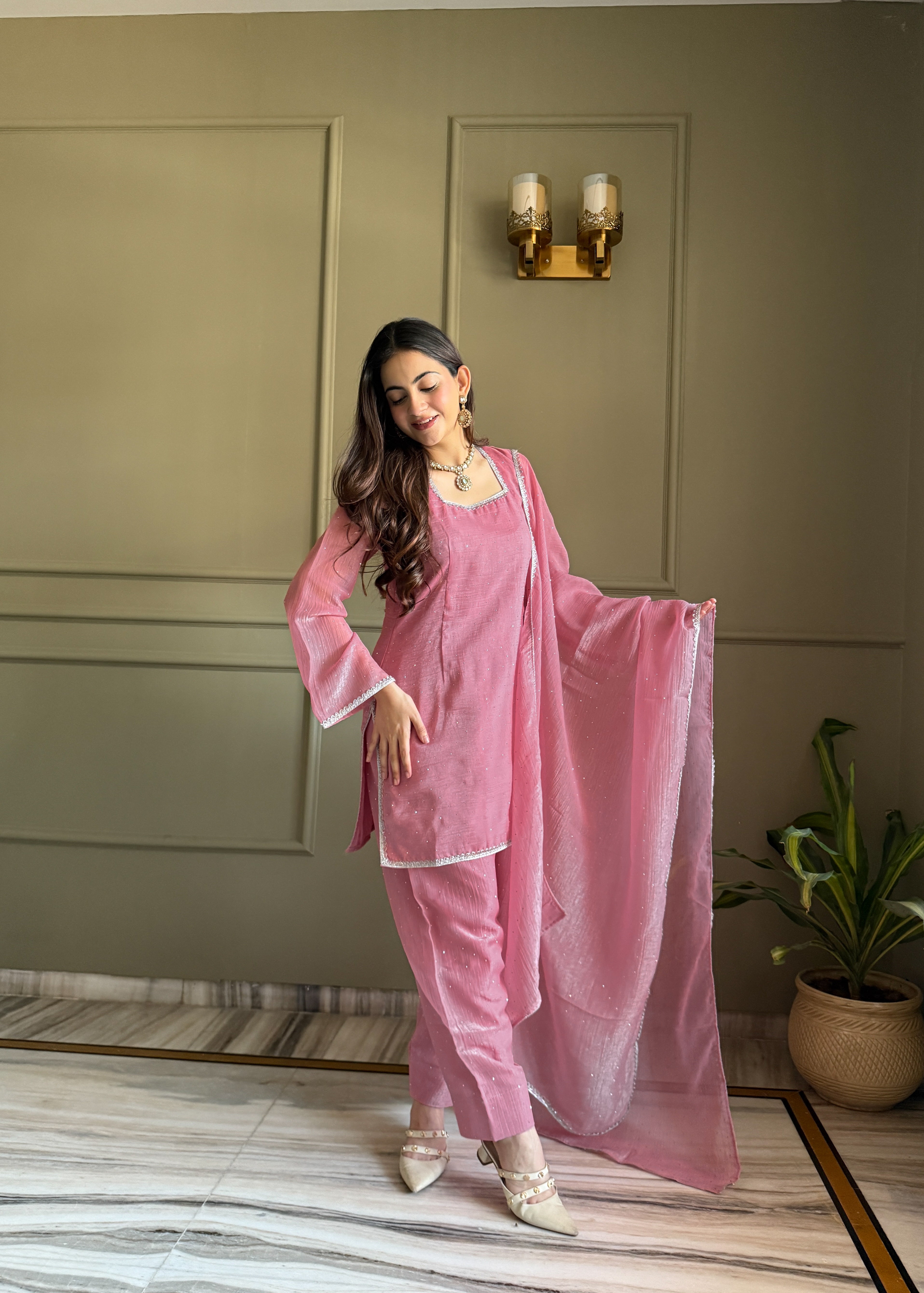 Aaisha Cruchy Silk Diamond Siroski Work Farsi Salwar Suit Set