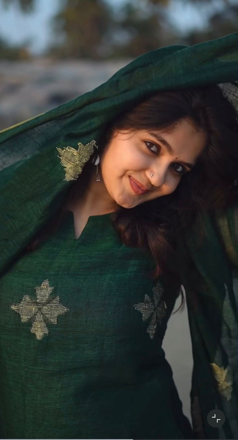 Elegant Emerald Green 3-Piece Festive Ethnic Suit Set
