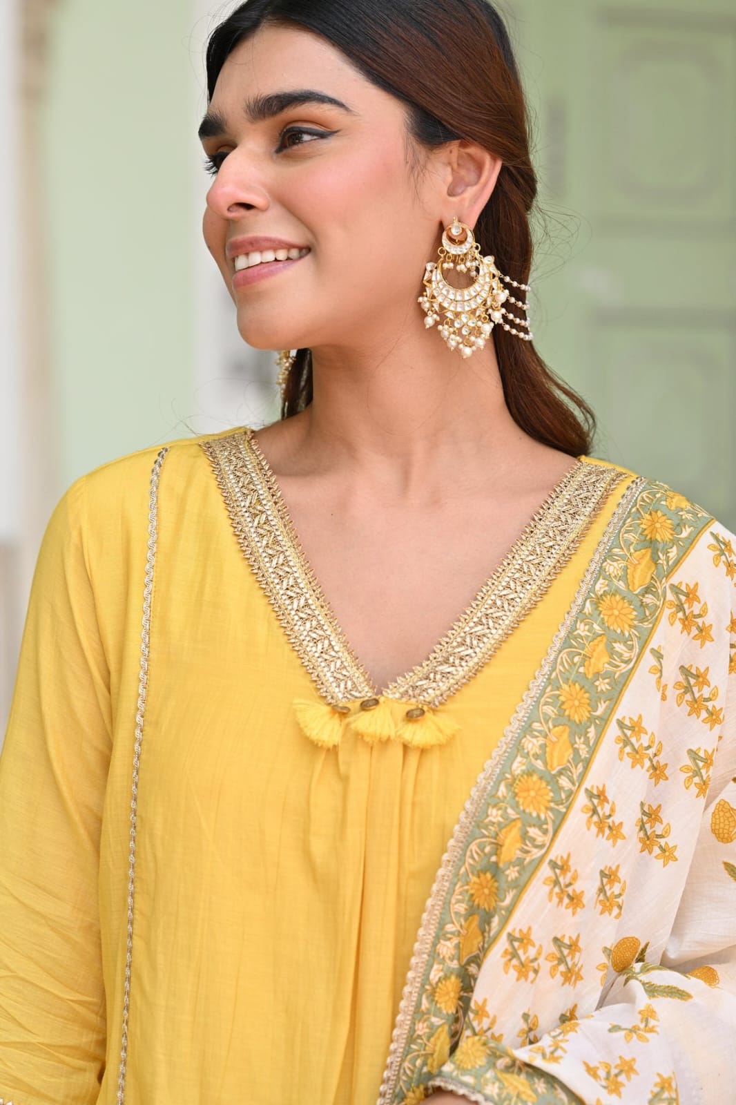 Elegant Yellow Ethnic Kurta Pant Dupatta Set for Women