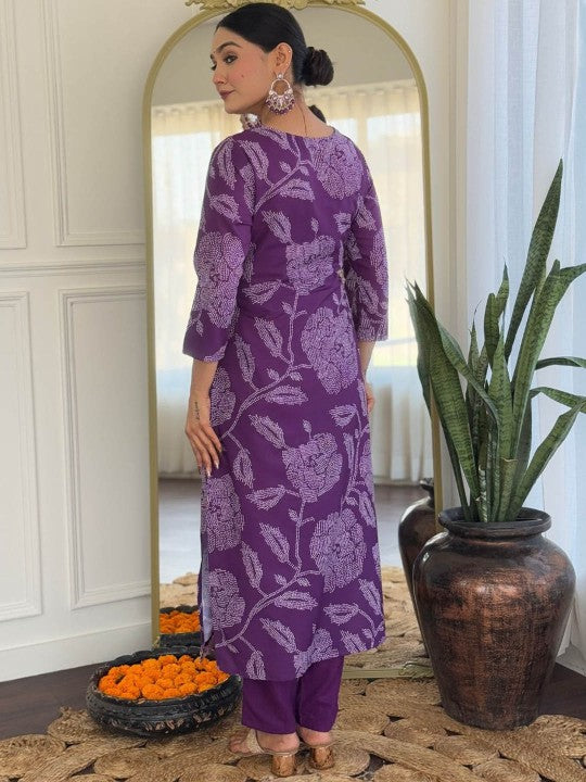 Purple Rayon Kurta Set with Chanderi Dupatta