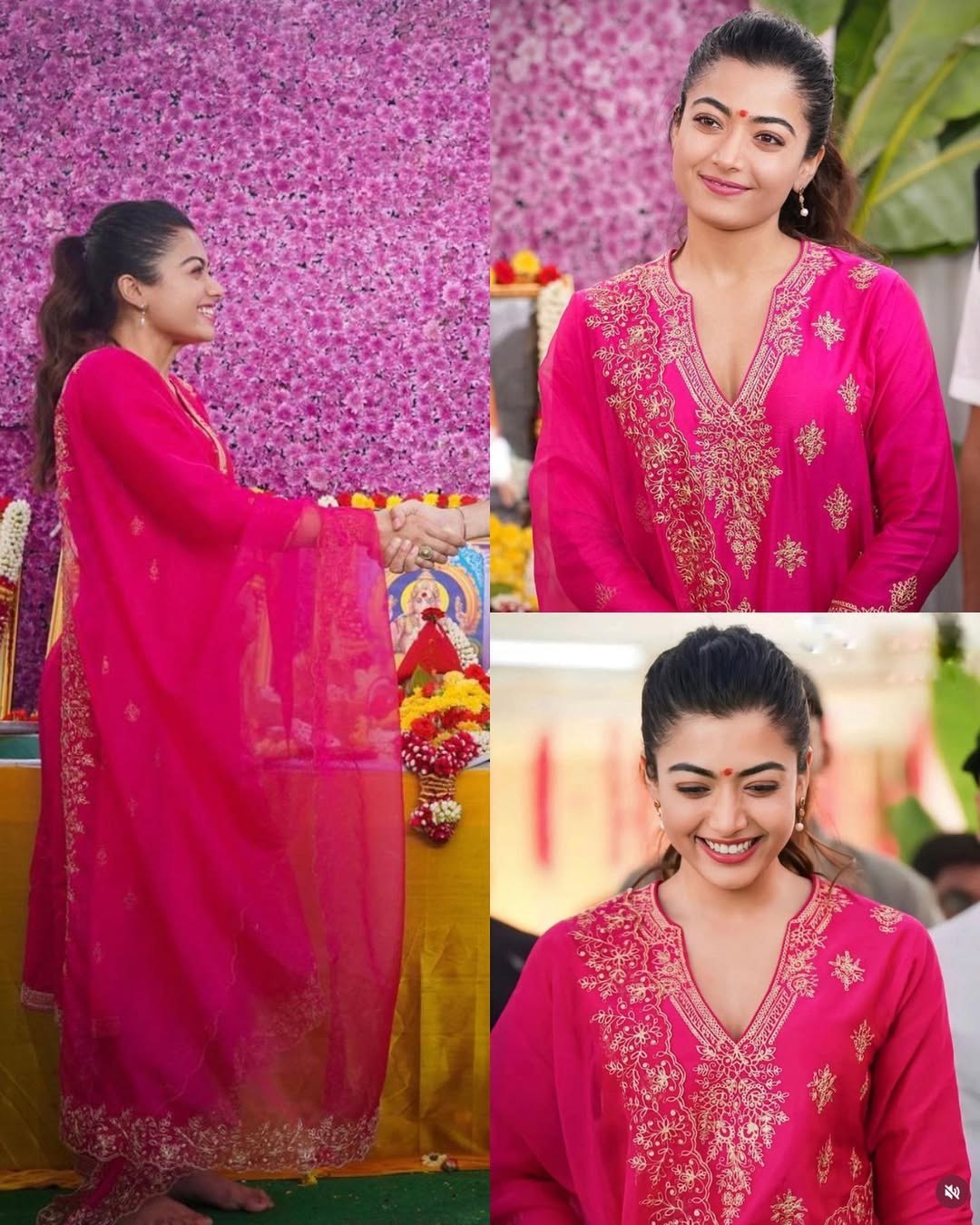 Hot Pink Embroidered Kurta Palazzo Dupatta Set