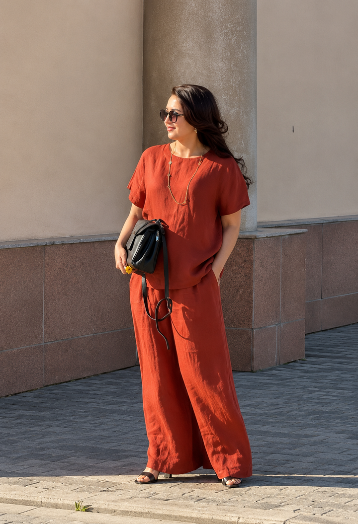 Rust Linen Blend Co-Ord Set for Women