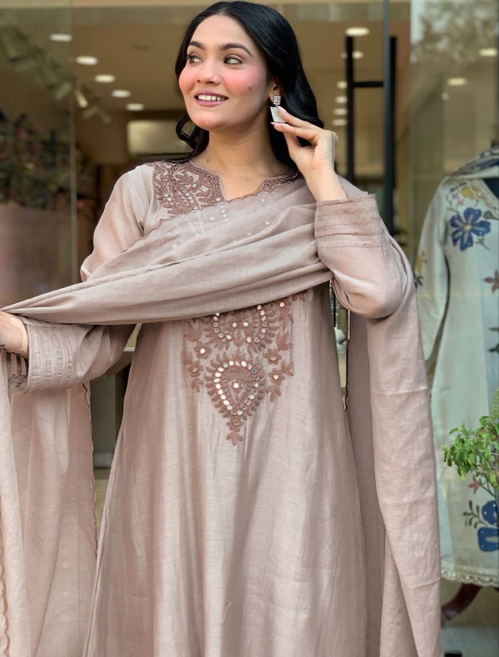 Light Beige Embroidered Kurta Set