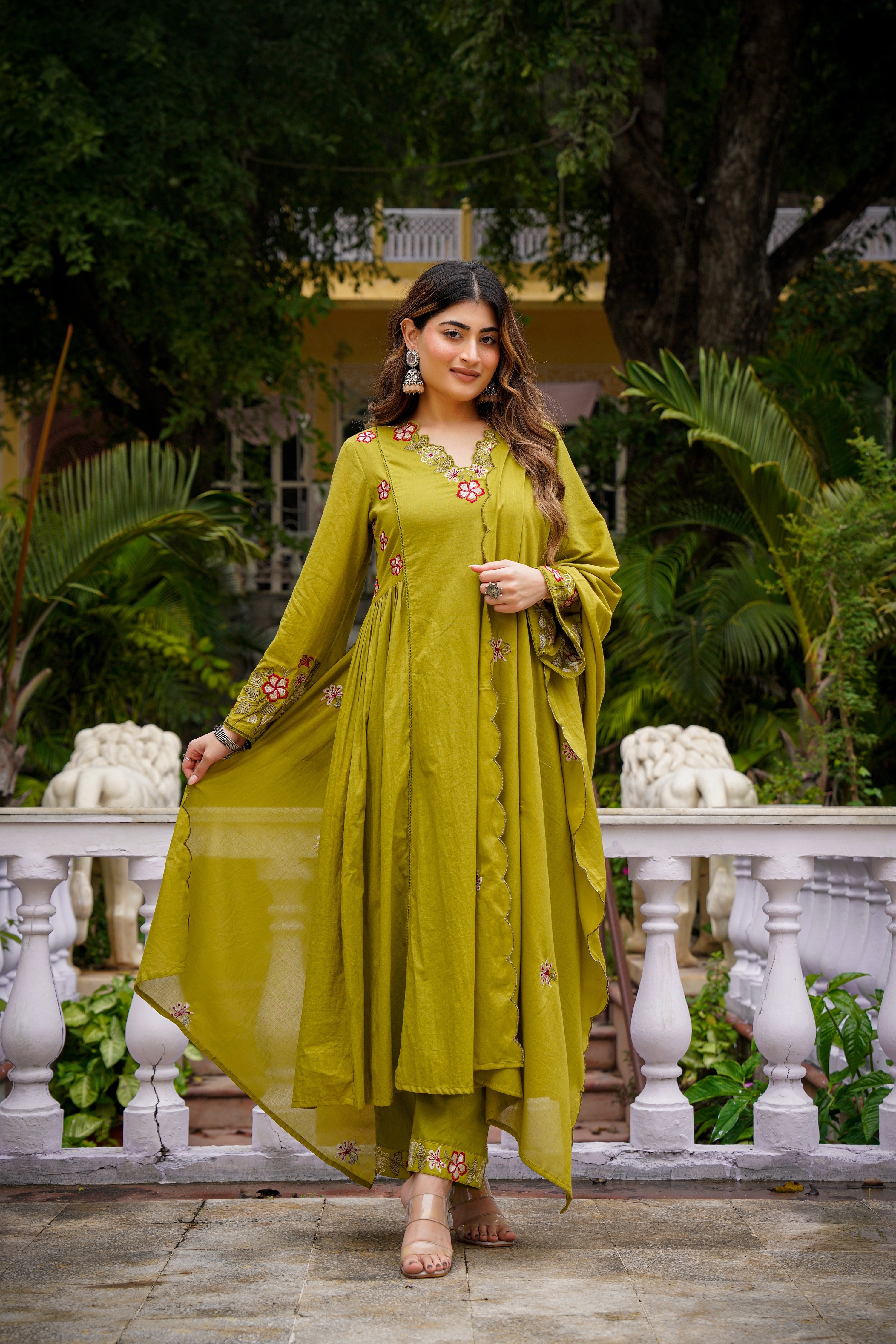 Mehandi Anarkali Kurta and Palazzo Set