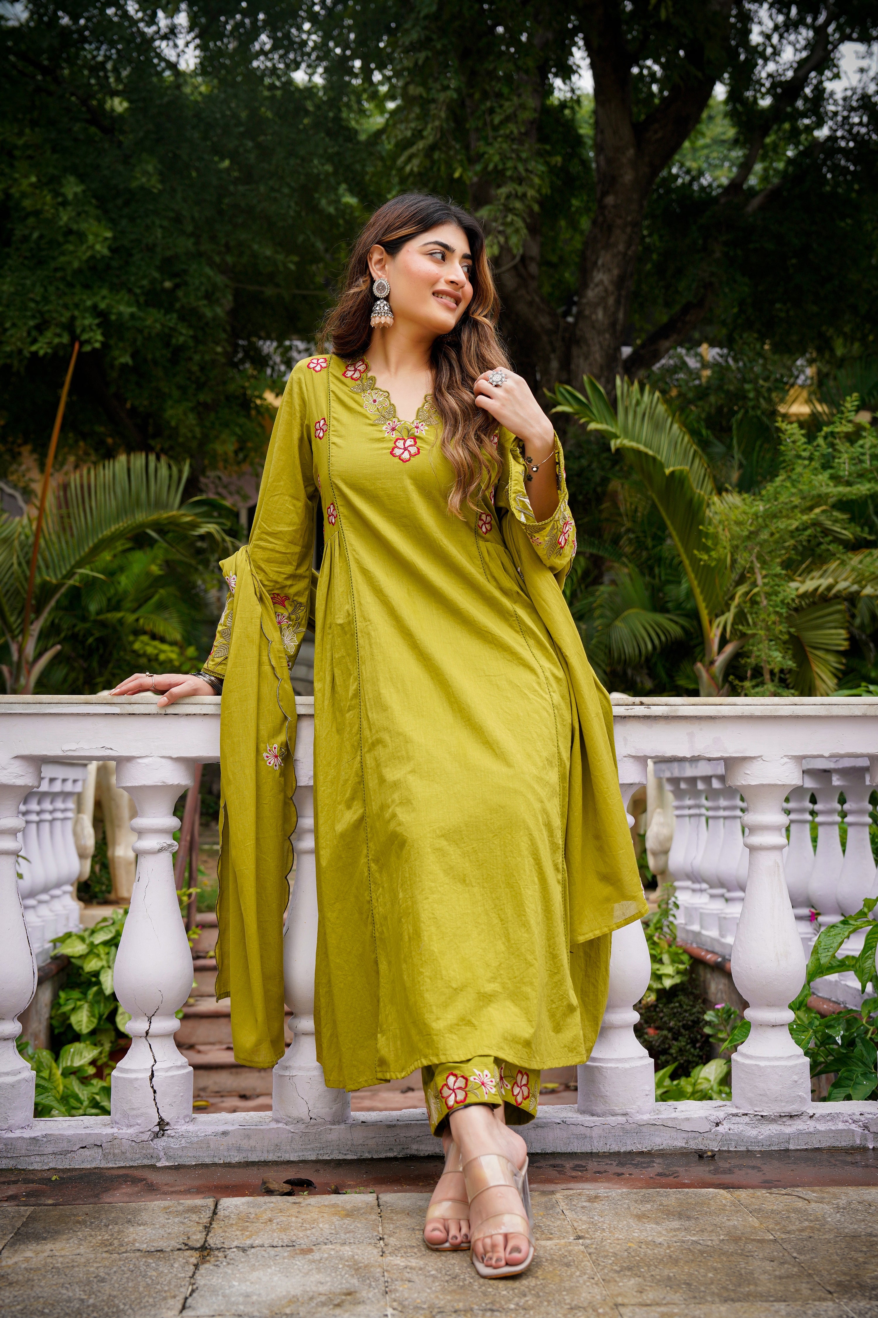 Mehandi Anarkali Kurta and Palazzo Set