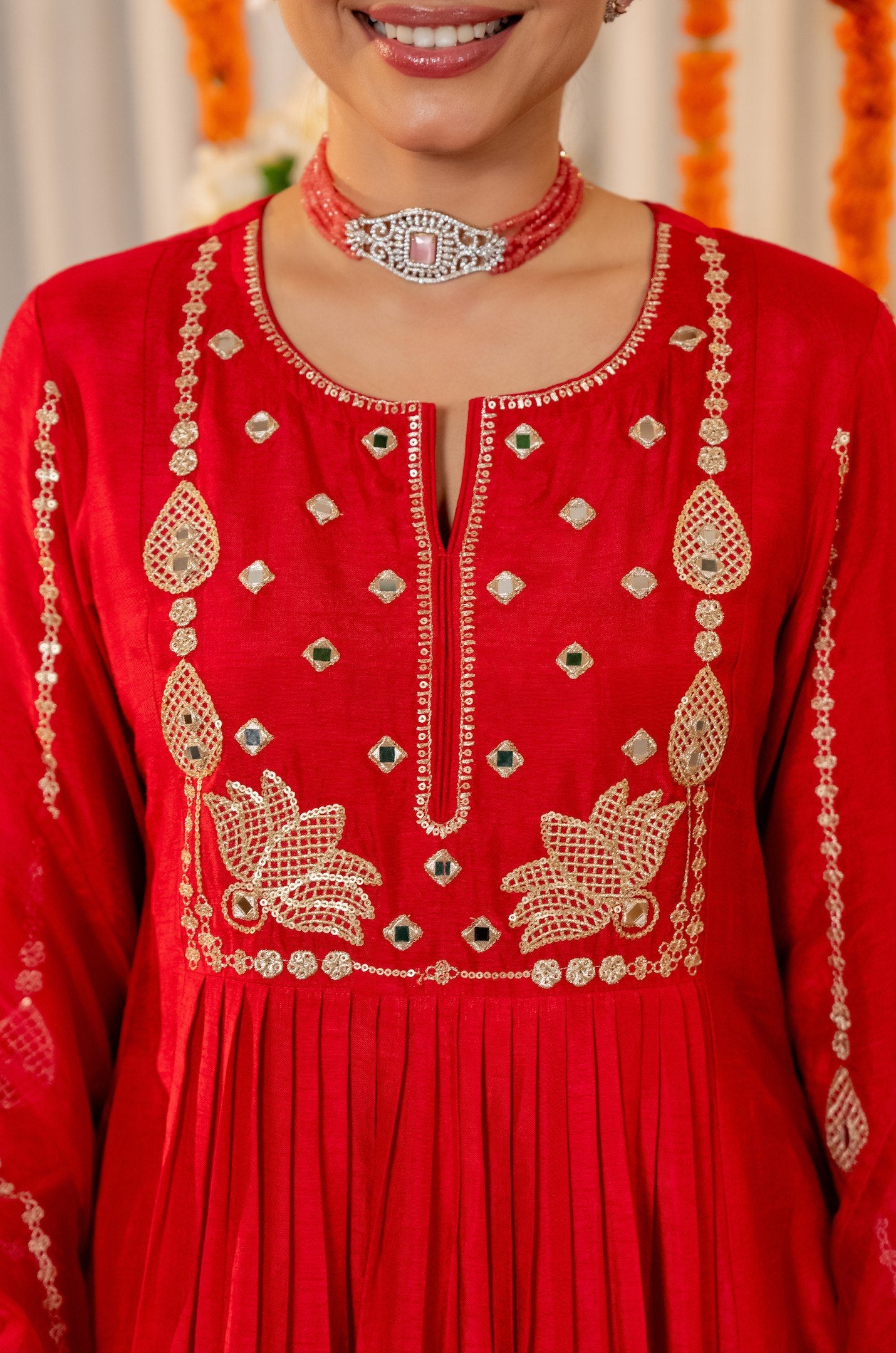 Radiant Red Festive Anarkali Suit Set with Dupatta