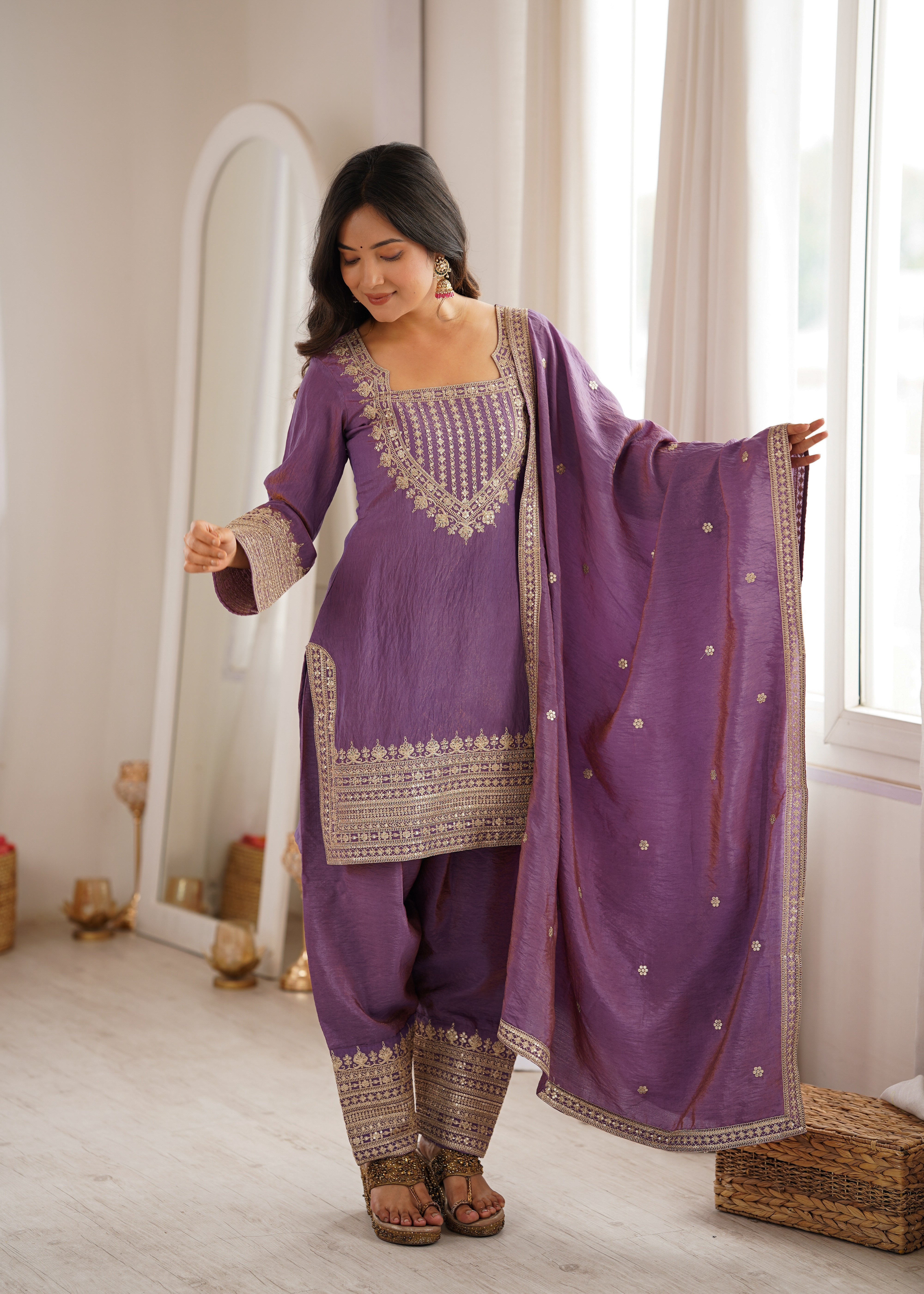Onion Pink Color NC Vichitra Silk Farshi Salwar Suit