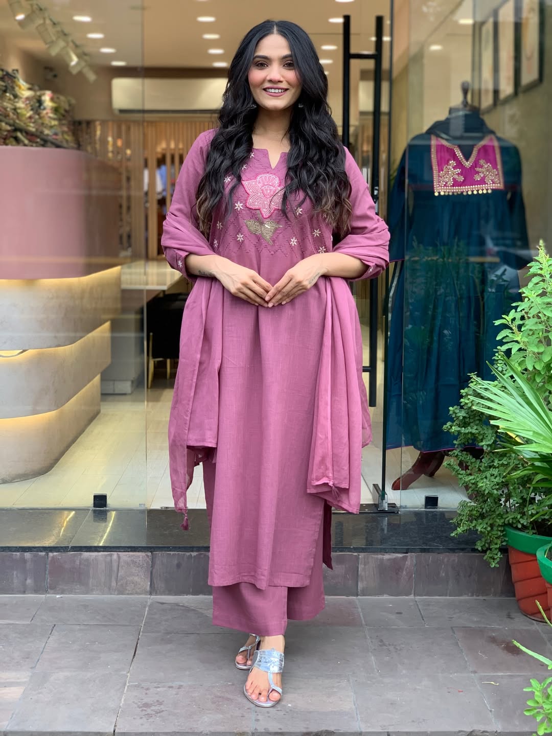 Elegant Mauve 3-Piece Kurta Set with Dupatta