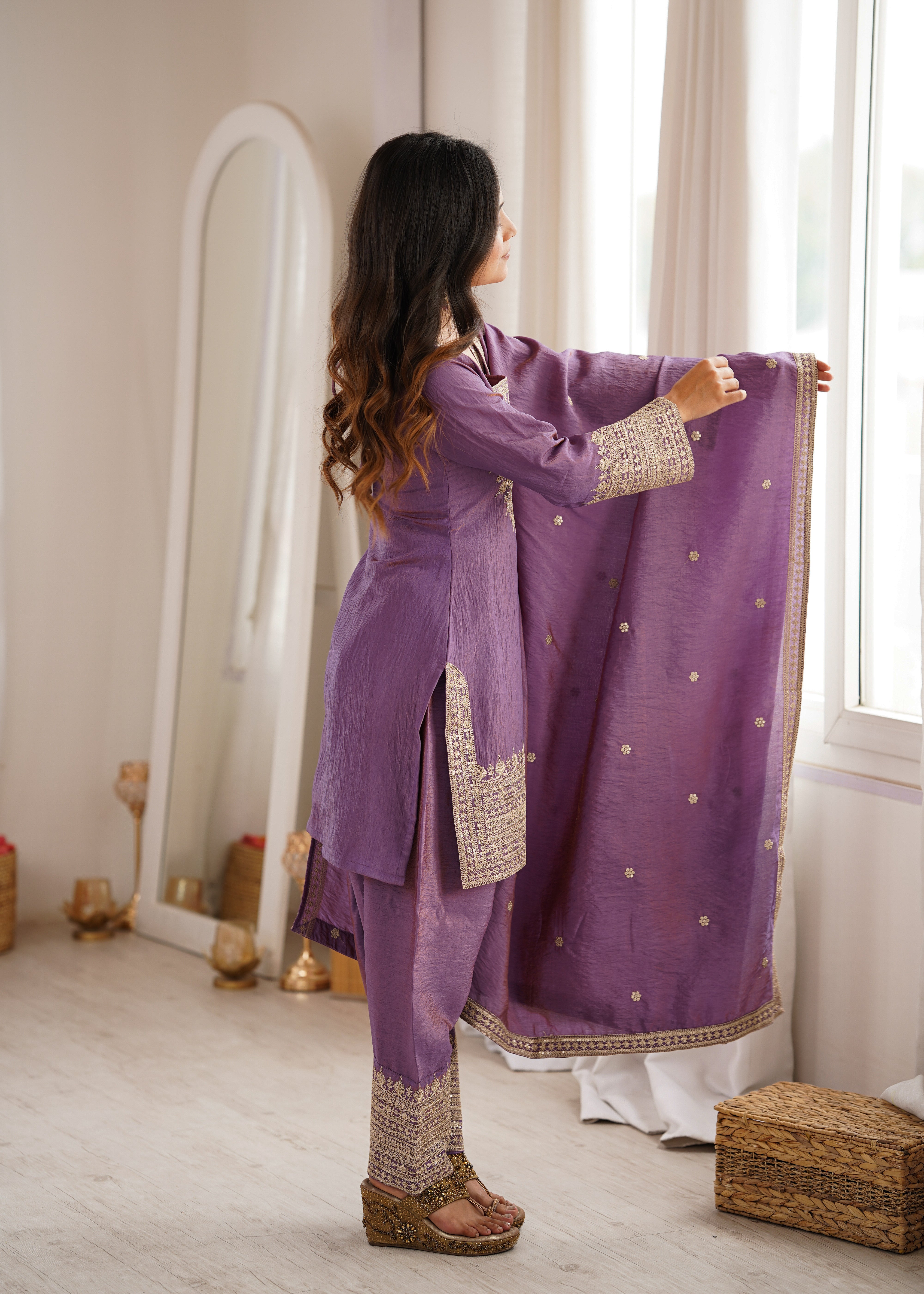 Onion Pink Color NC Vichitra Silk Farshi Salwar Suit