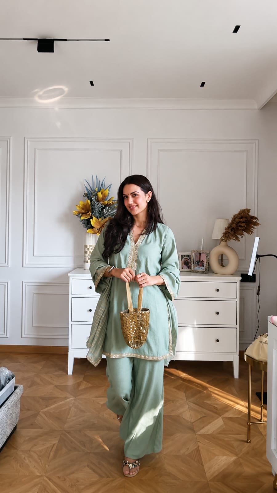 Natasa Inspired Embroidered Kurta Palazzo Set