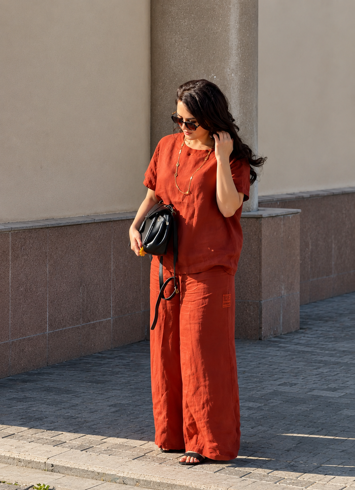 Rust Linen Blend Co-Ord Set for Women