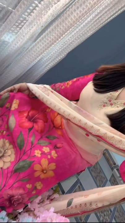 Pink Ombre Floral Print Ethnic Kurta Pant Dupatta Set