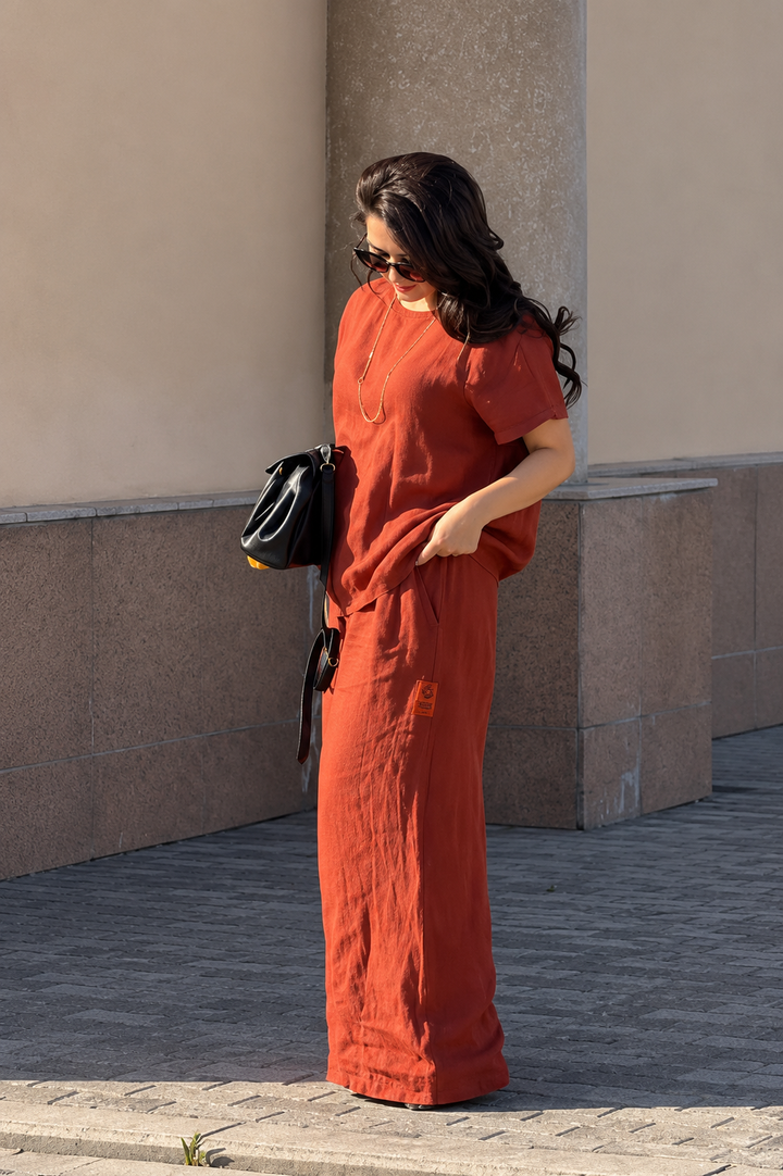 Rust Linen Blend Co-Ord Set for Women