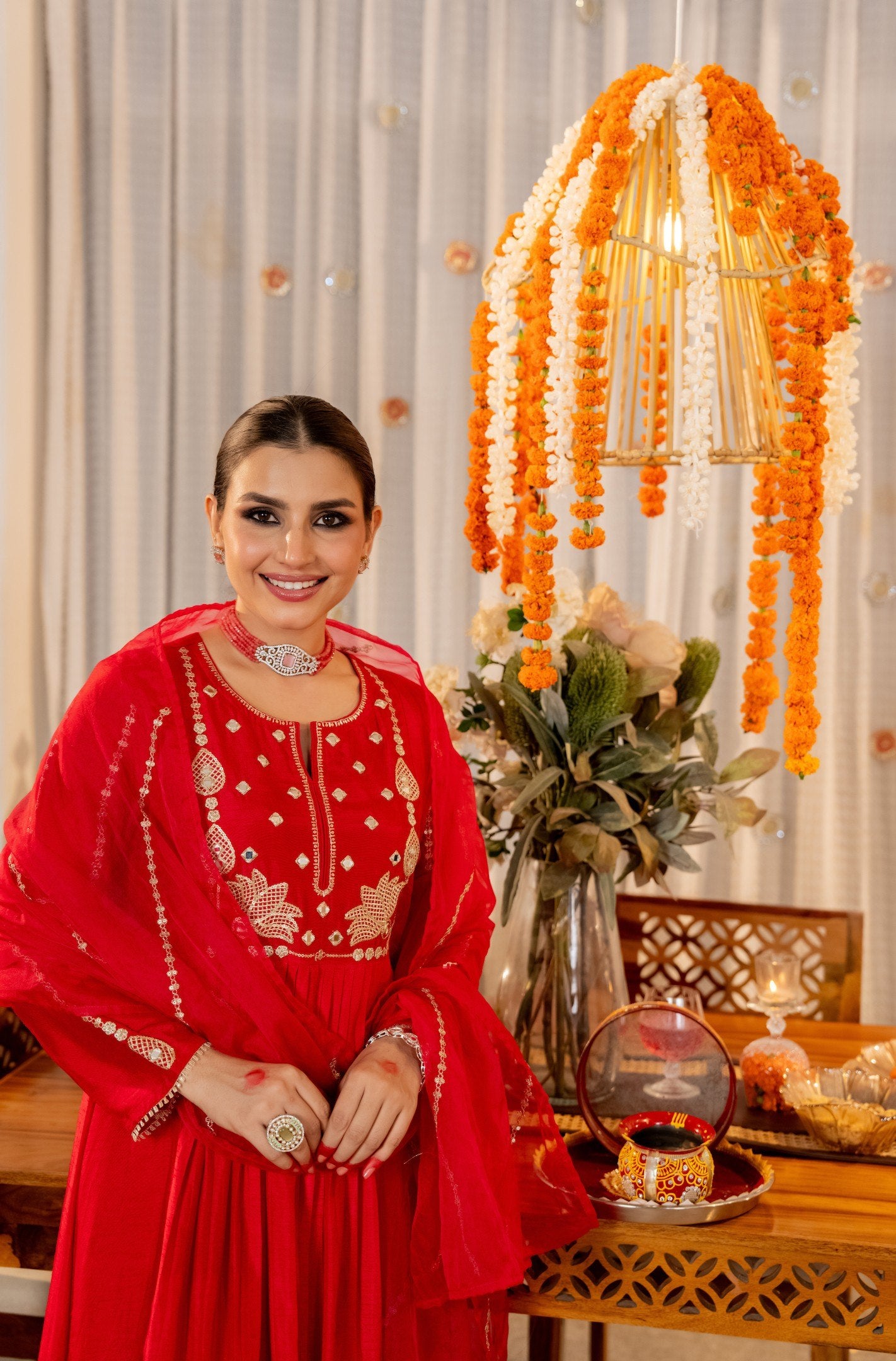 Radiant Red Festive Anarkali Suit Set with Dupatta