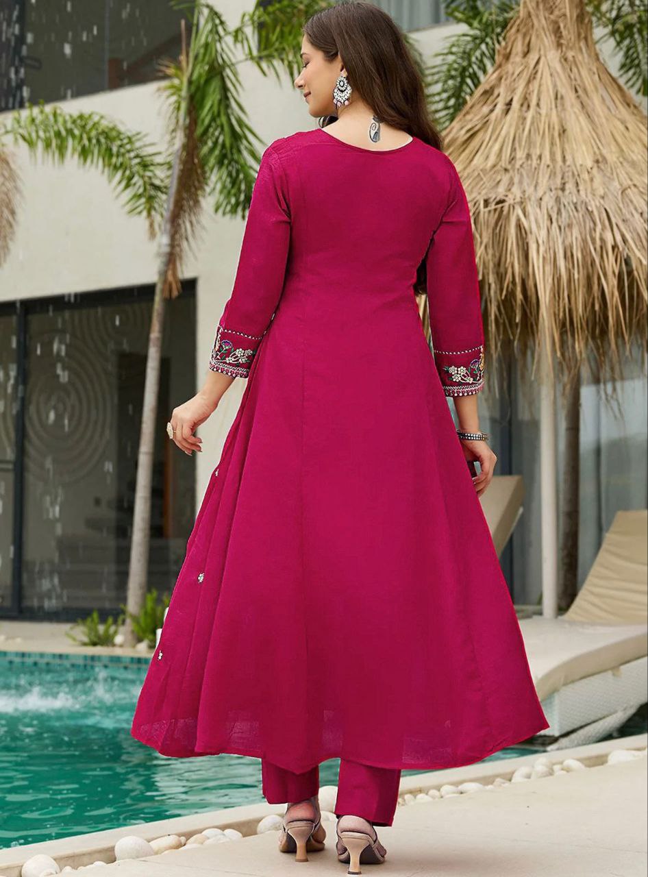 Elegant Vichitra Silk Embroidered Anarkali Kurta Set with Dupatta
