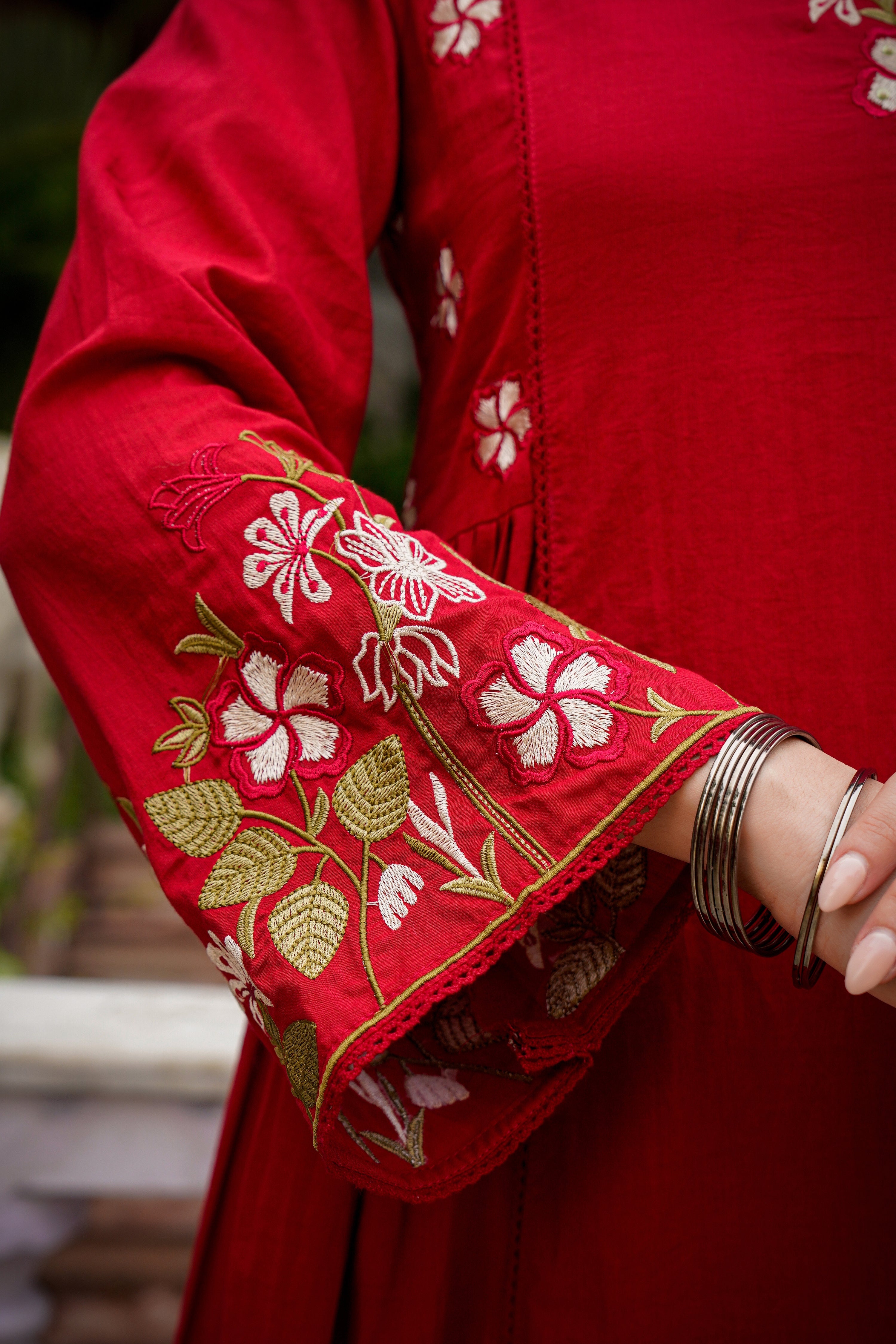 Crimson Red Anarkali Kurta and Palazzo Set