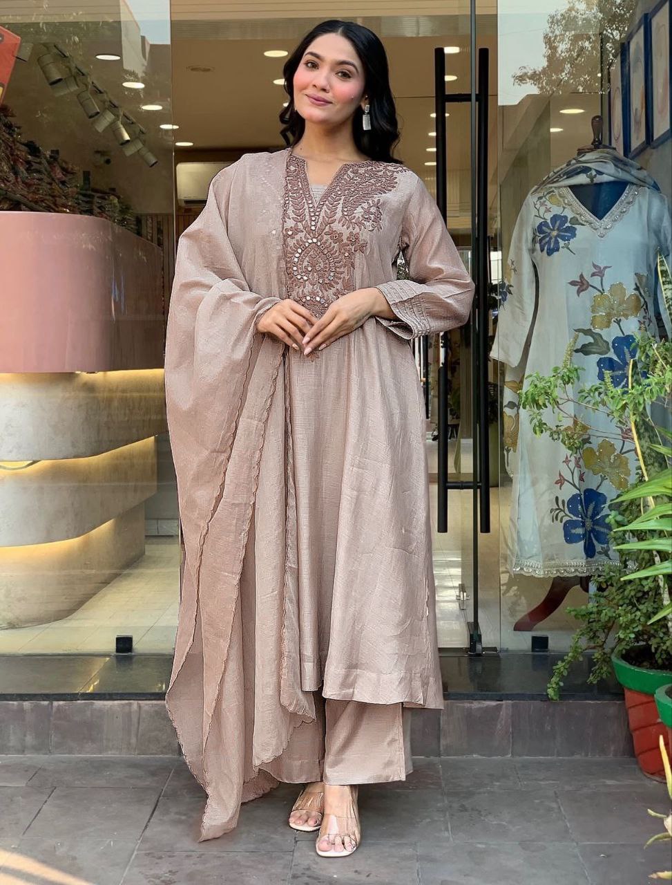 Light Beige Embroidered Kurta Set