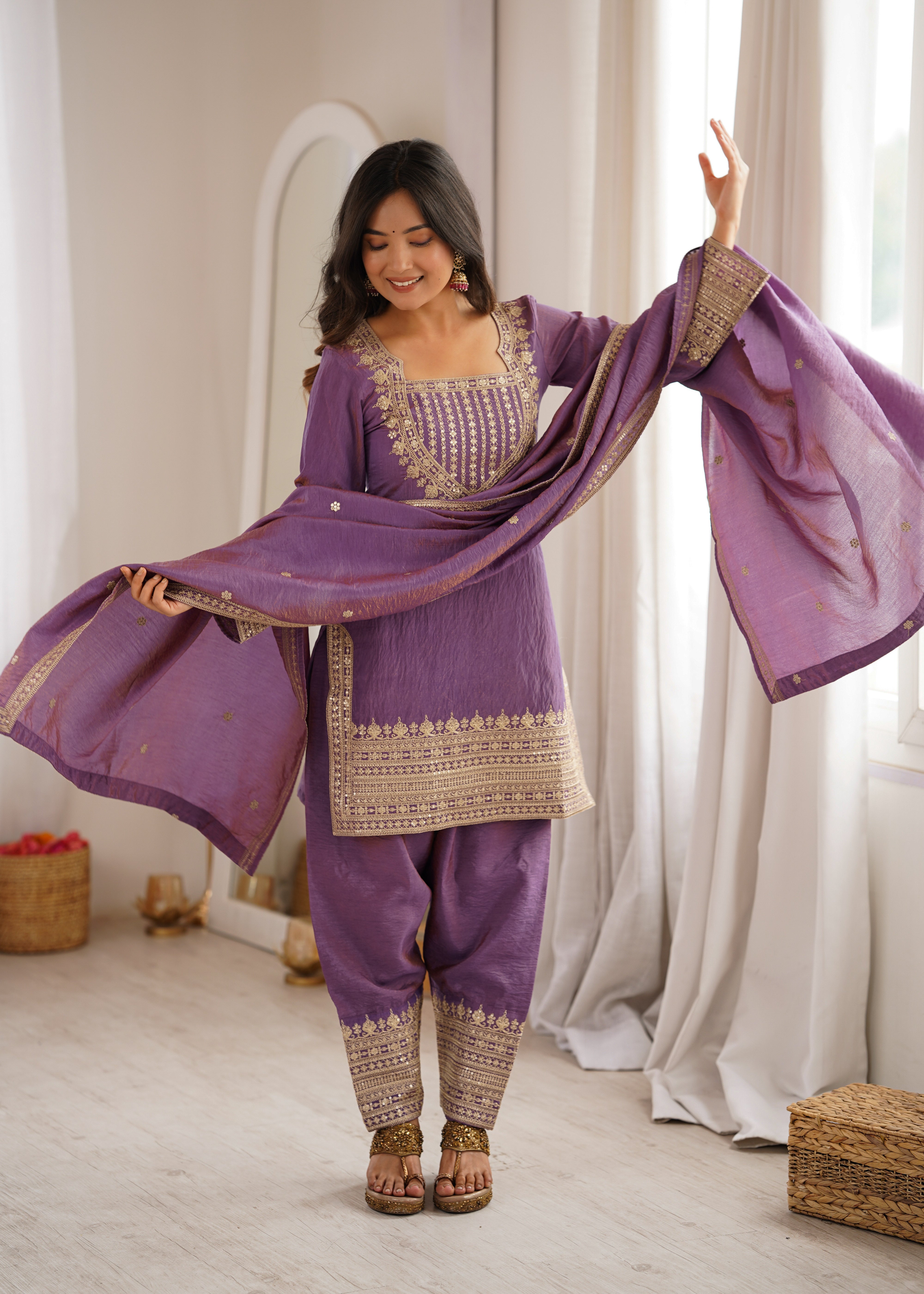 Onion Pink Color NC Vichitra Silk Farshi Salwar Suit