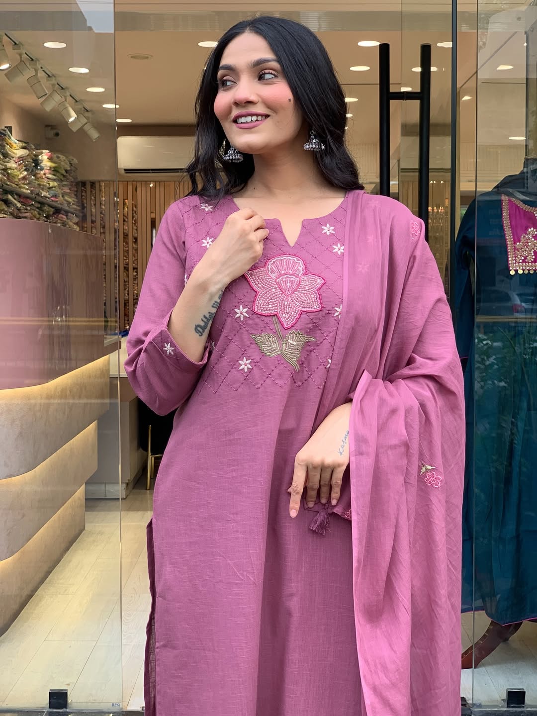 Elegant Mauve 3-Piece Kurta Set with Dupatta