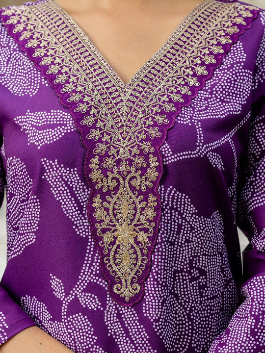 Purple Rayon Kurta Set with Chanderi Dupatta