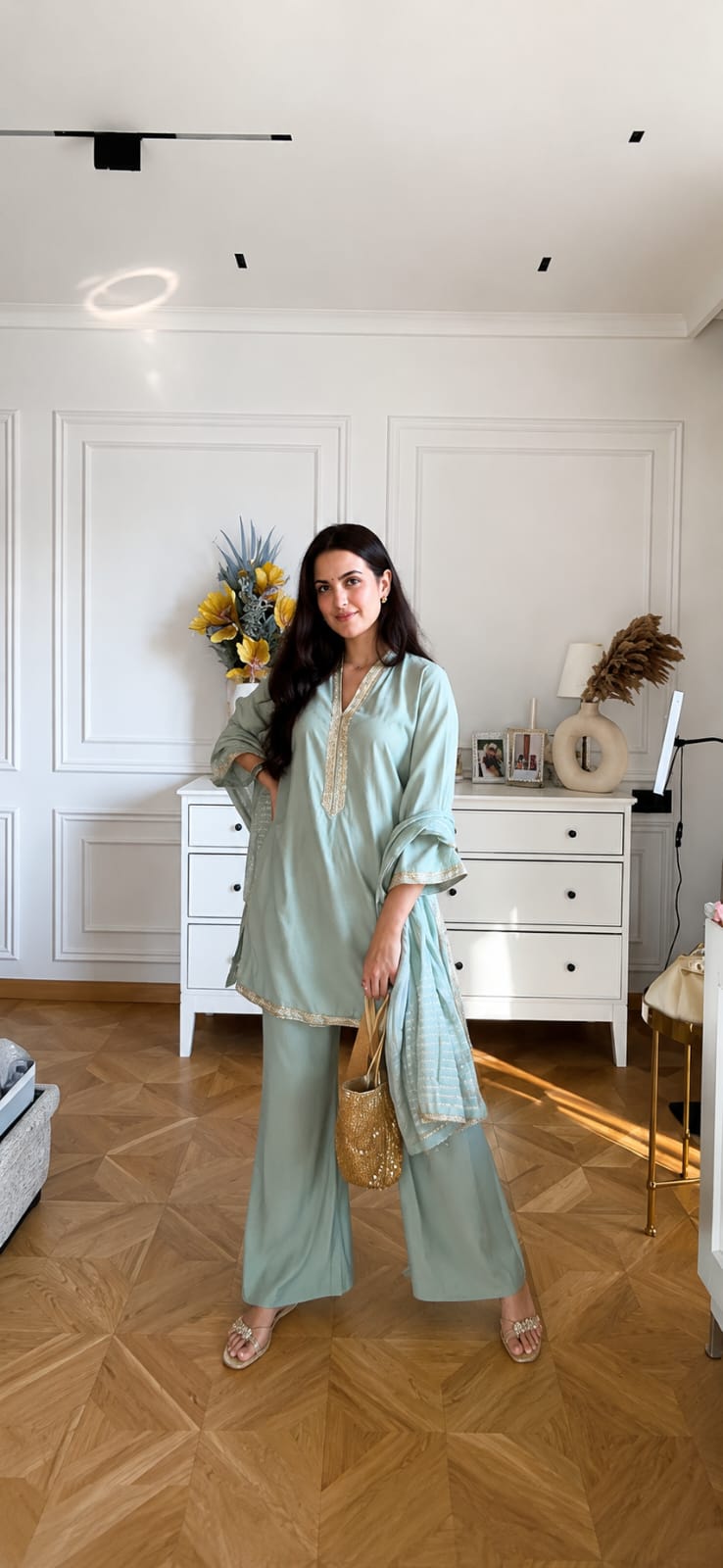 Natasa Inspired Embroidered Kurta Palazzo Set
