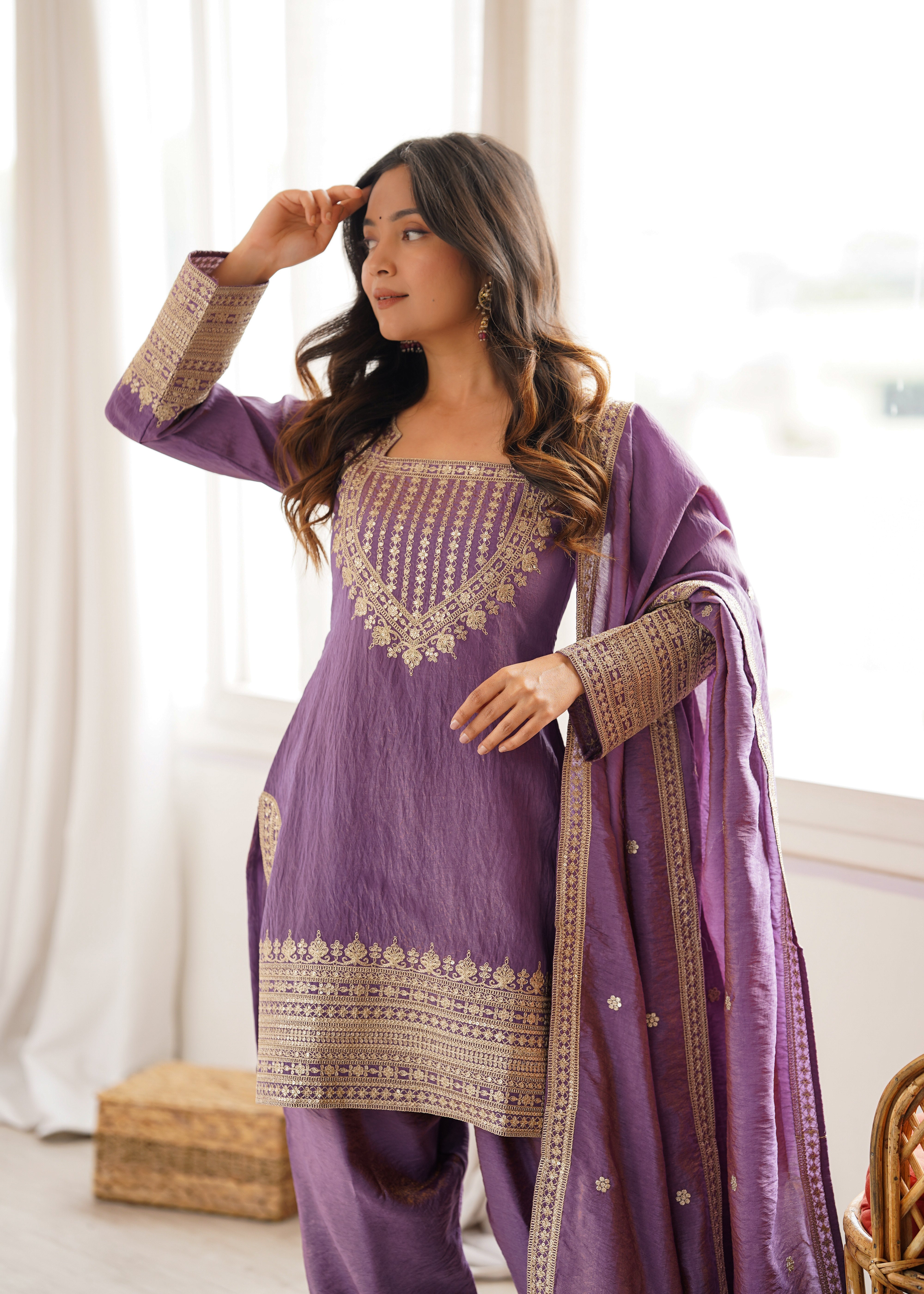 Onion Pink Color NC Vichitra Silk Farshi Salwar Suit