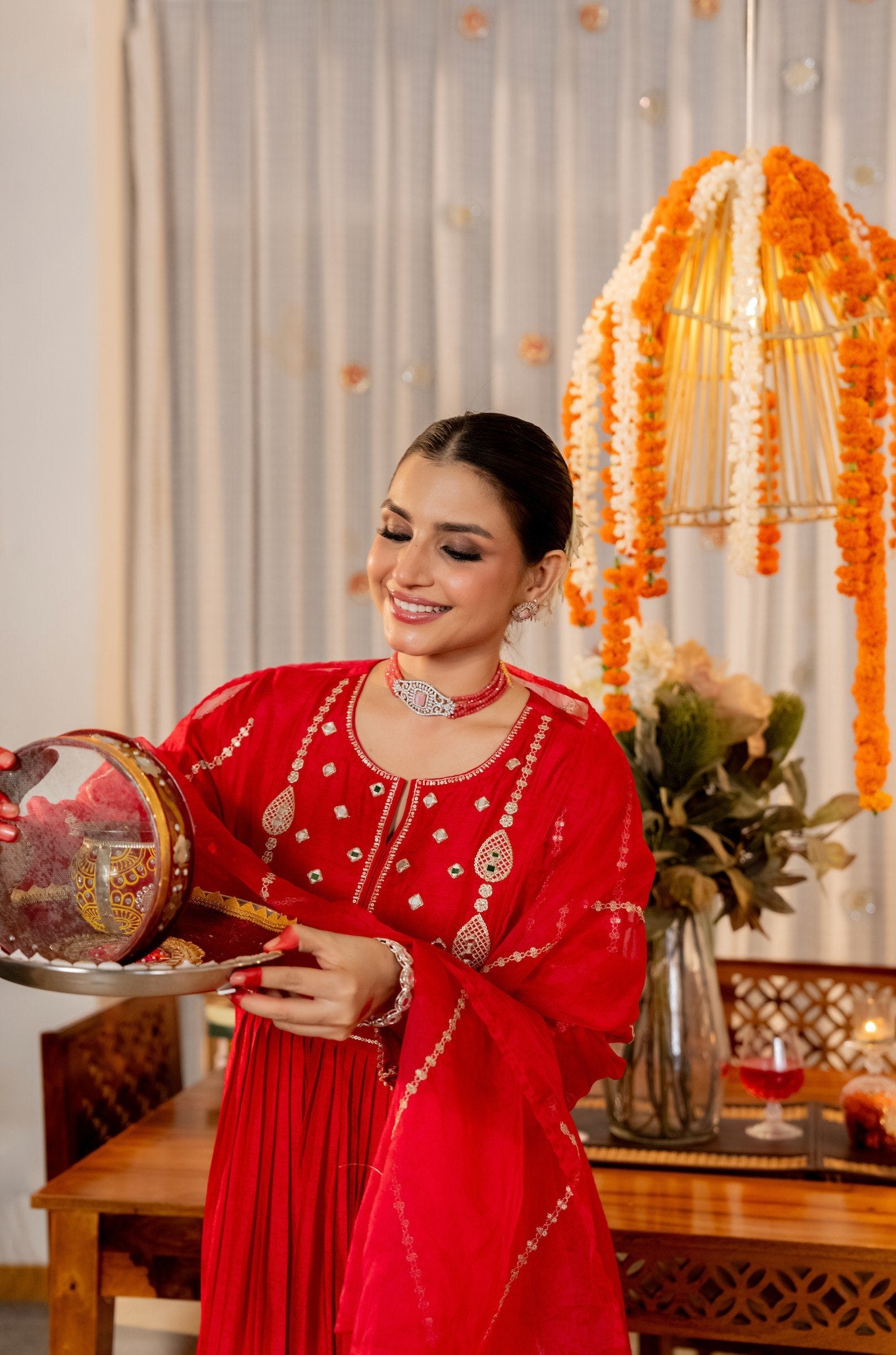 Radiant Red Festive Anarkali Suit Set with Dupatta