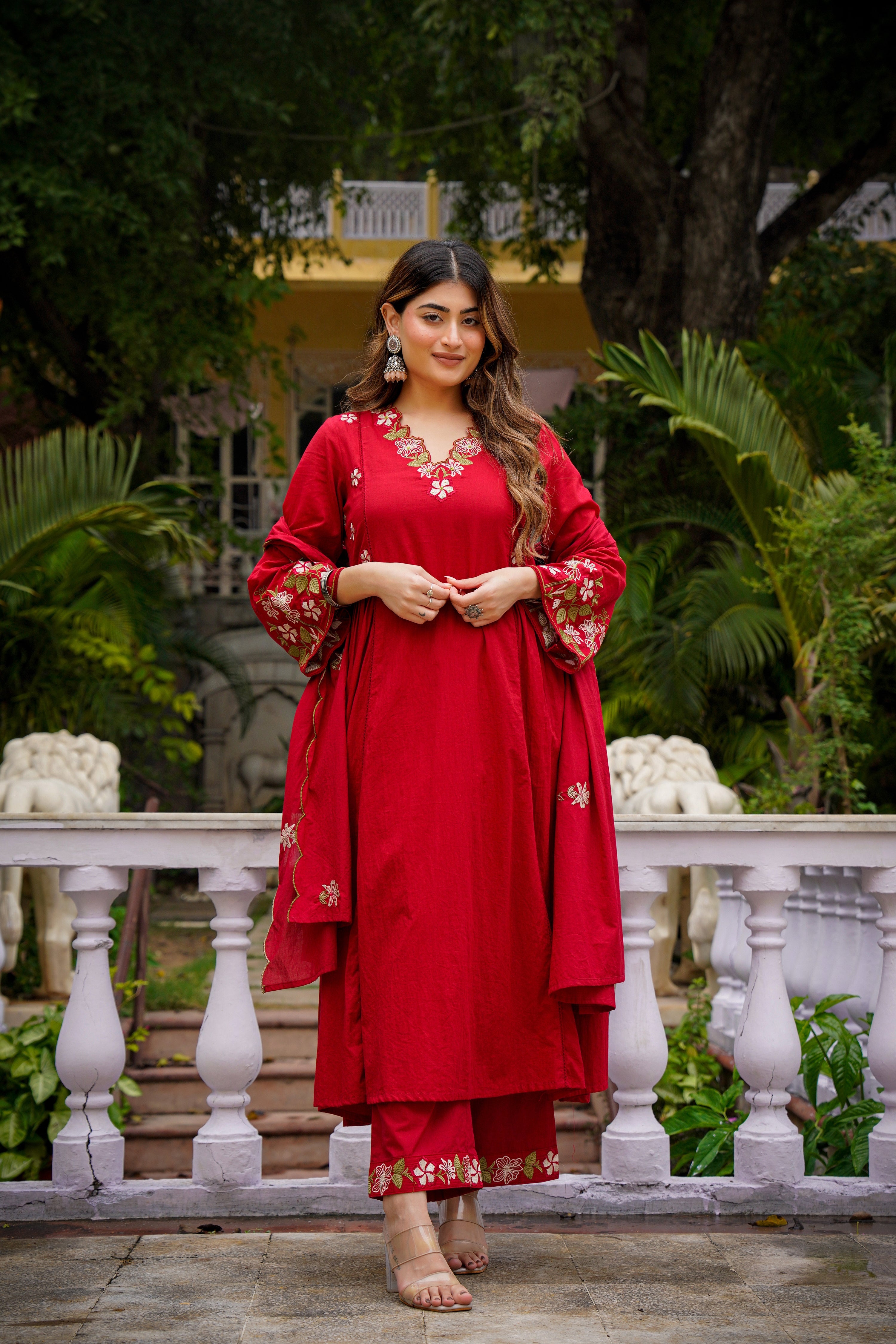 Crimson Red Anarkali Kurta and Palazzo Set