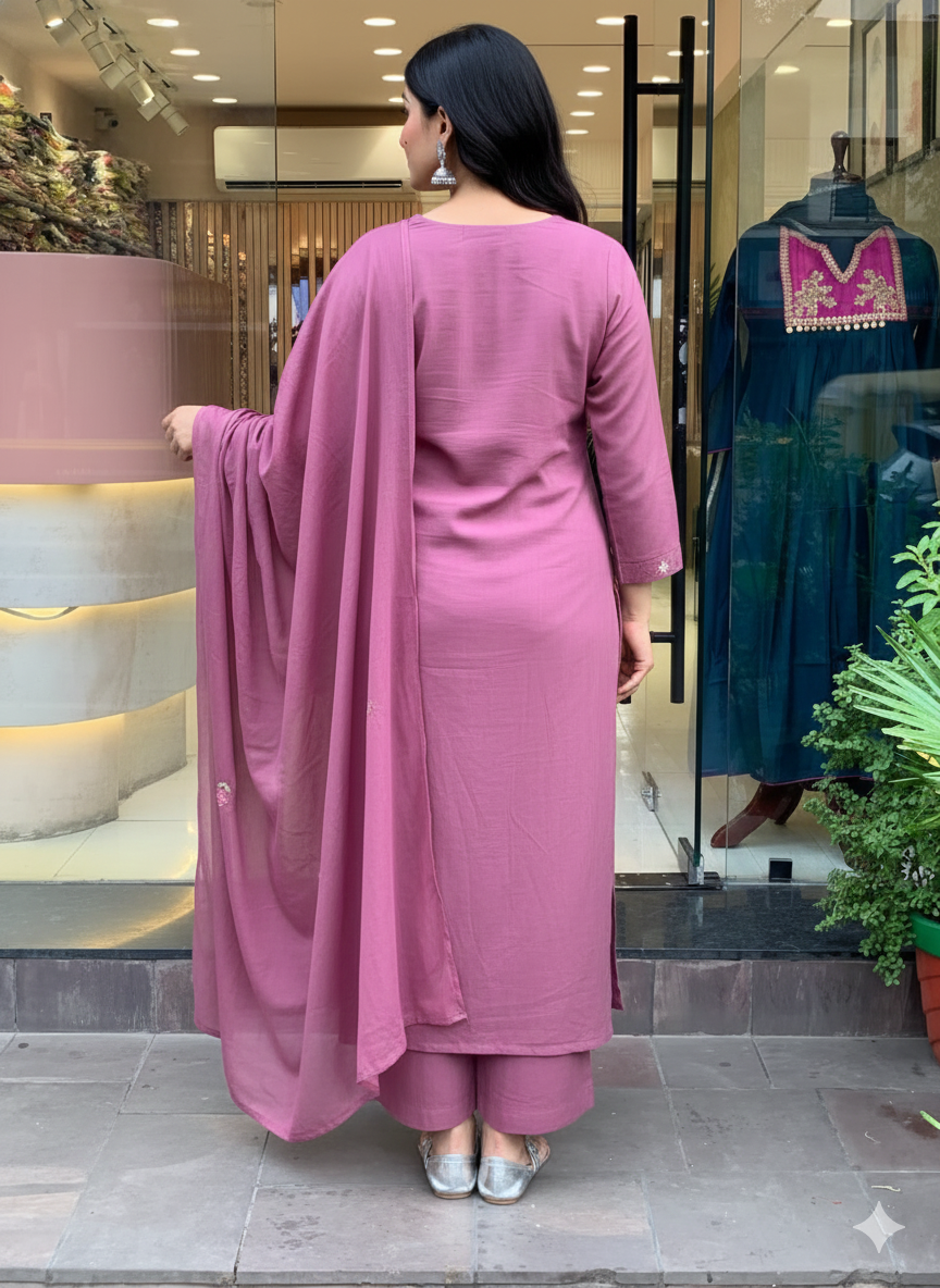 Elegant Mauve 3-Piece Kurta Set with Dupatta
