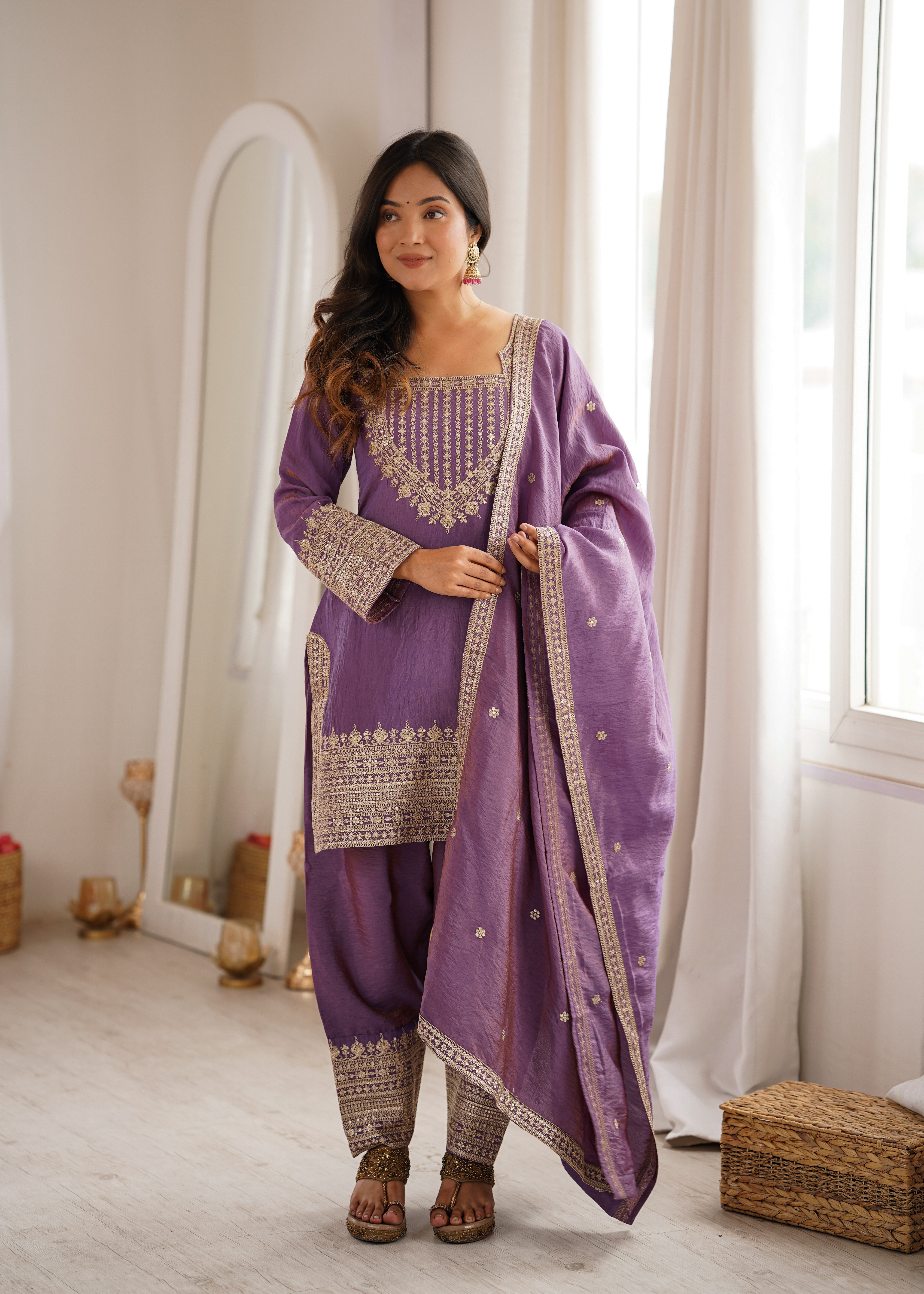 Onion Pink Color NC Vichitra Silk Farshi Salwar Suit