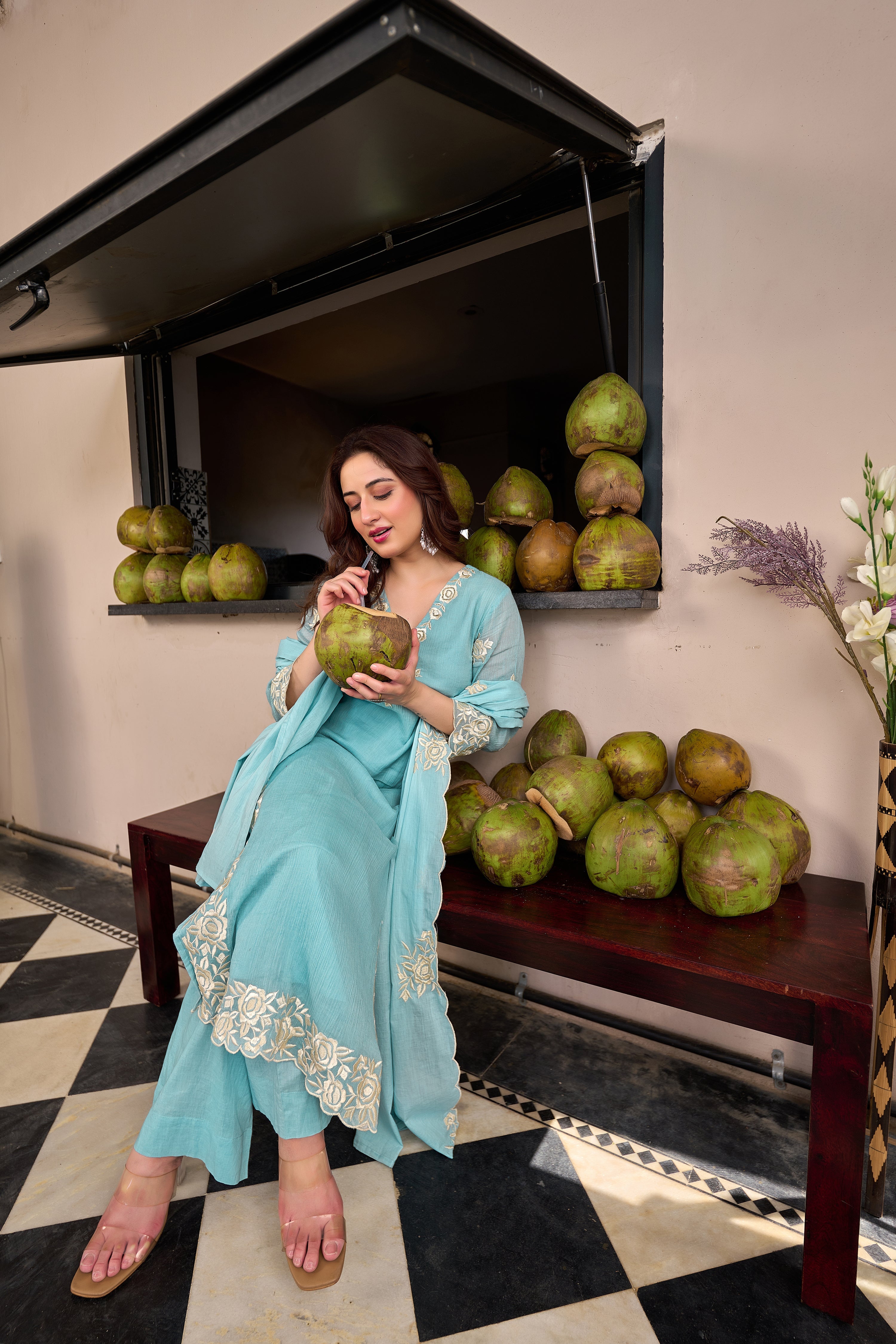 Sky Petal Elegance Sky Blue Embroidered Kurta Set with Dupatta