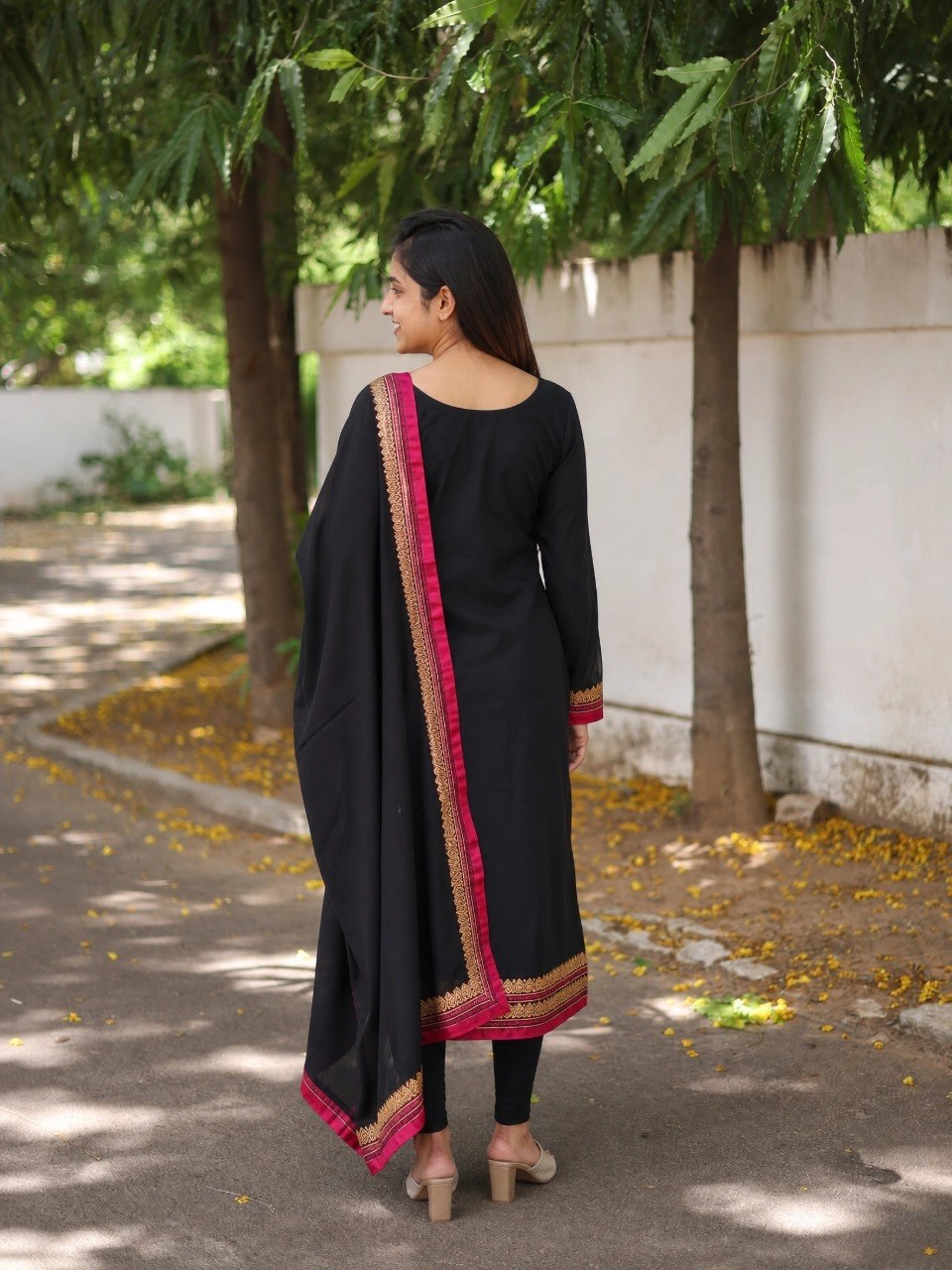 Classic Black Elegant Anarkali Suit Set with Embroidered Dupatta