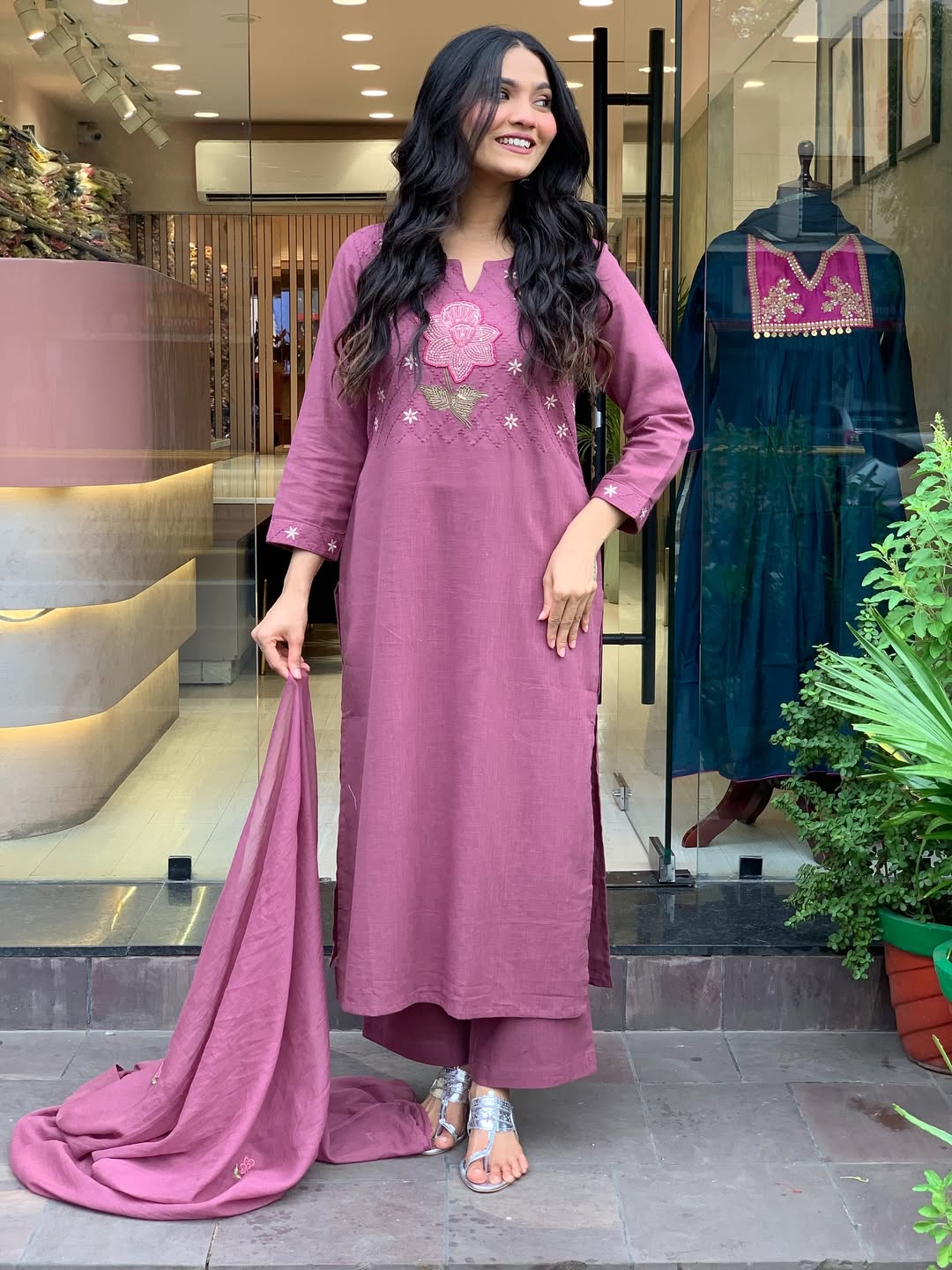 Elegant Mauve 3-Piece Kurta Set with Dupatta
