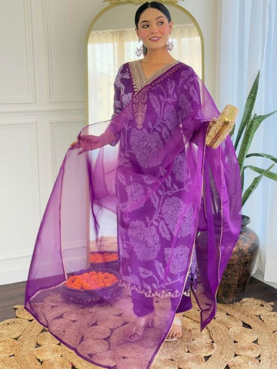 Purple Rayon Kurta Set with Chanderi Dupatta