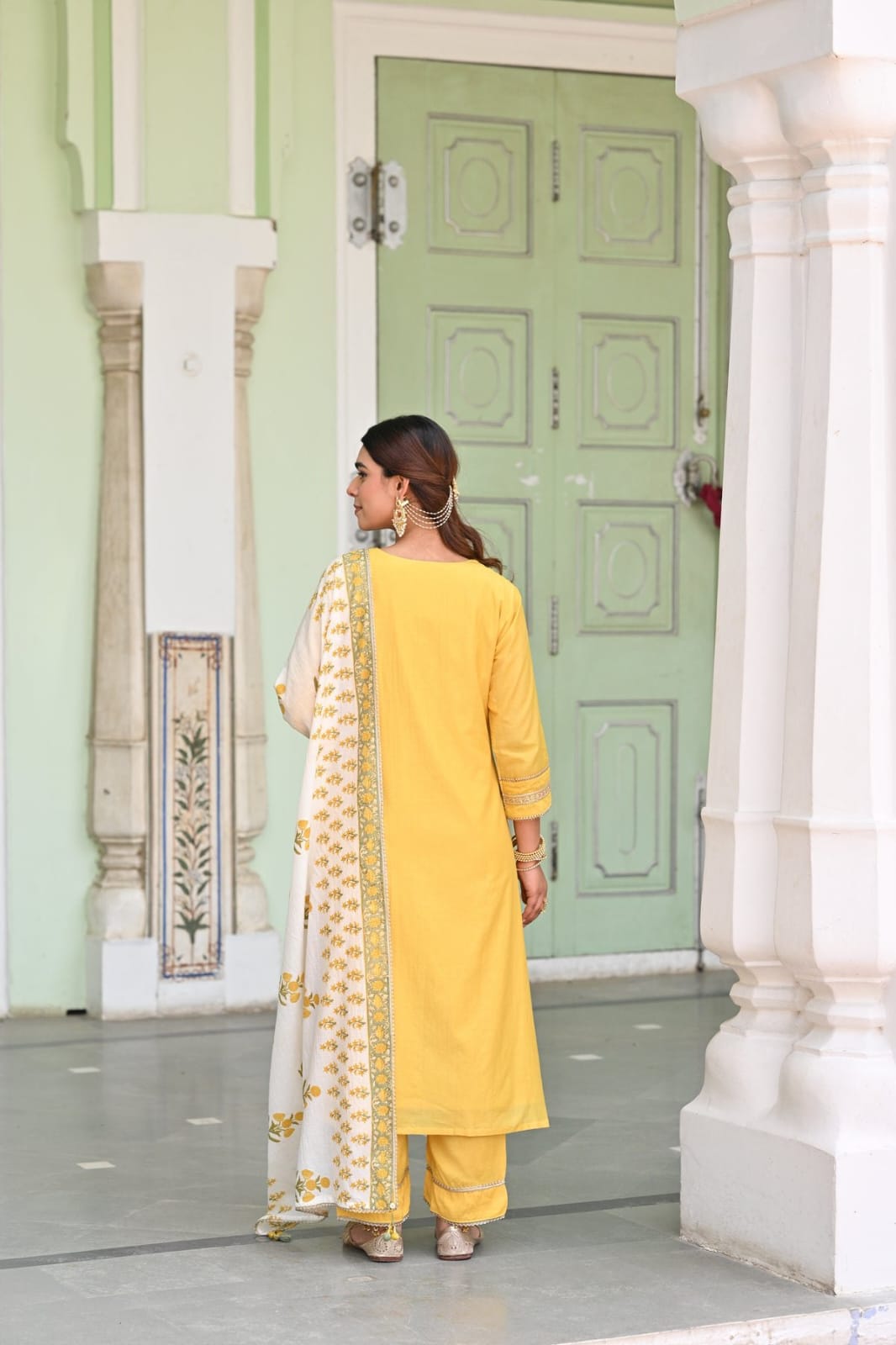 Elegant Yellow Ethnic Kurta Pant Dupatta Set for Women