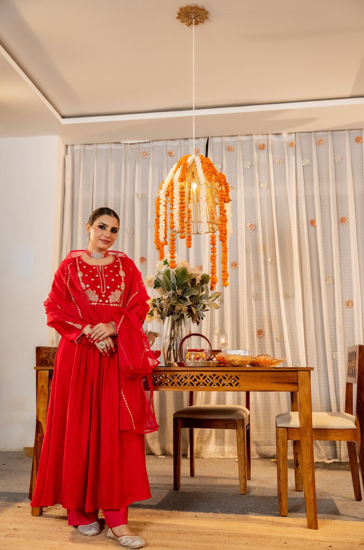 Radiant Red Festive Anarkali Suit Set with Dupatta