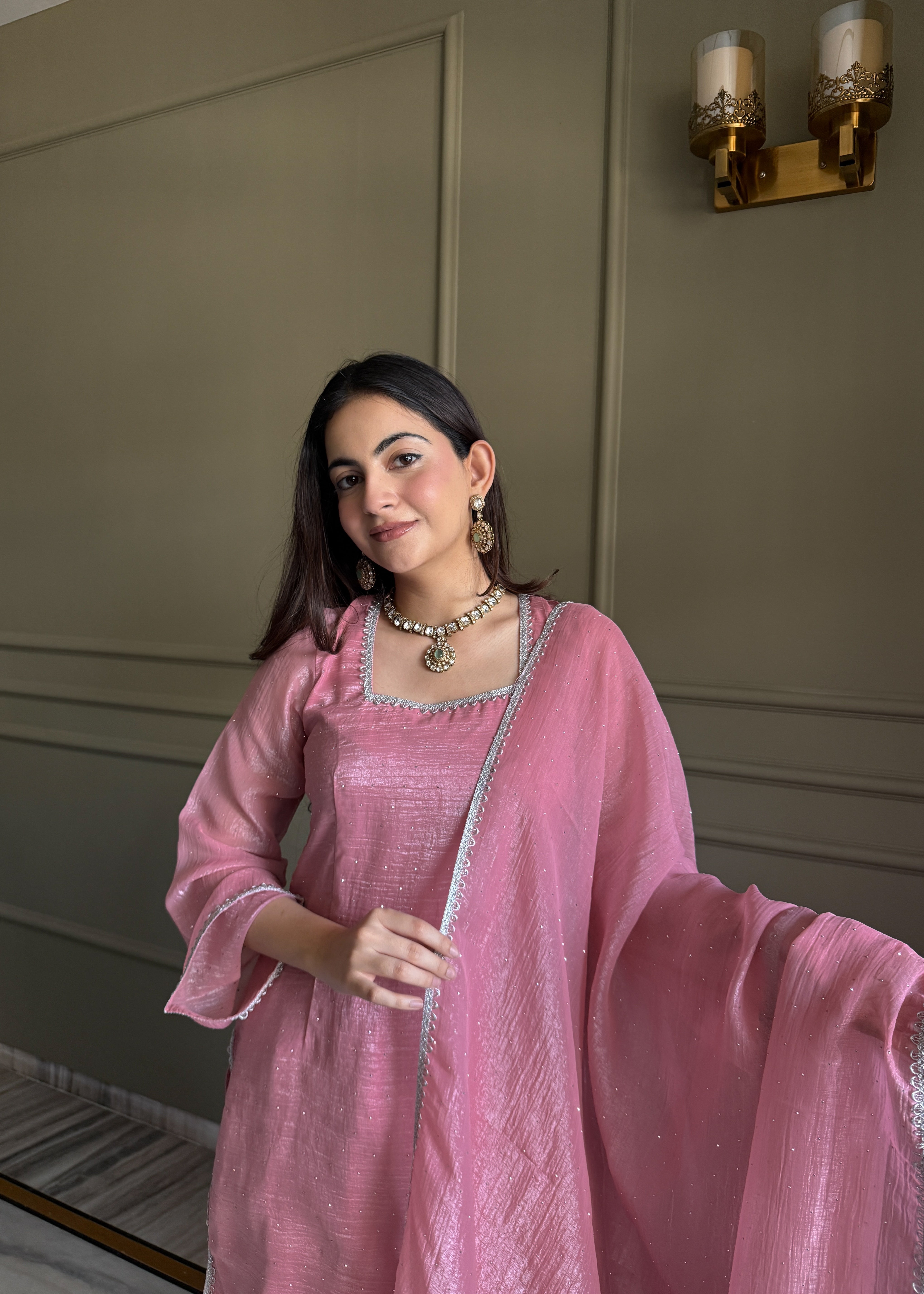 Aaisha Cruchy Silk Diamond Siroski Work Farsi Salwar Suit Set