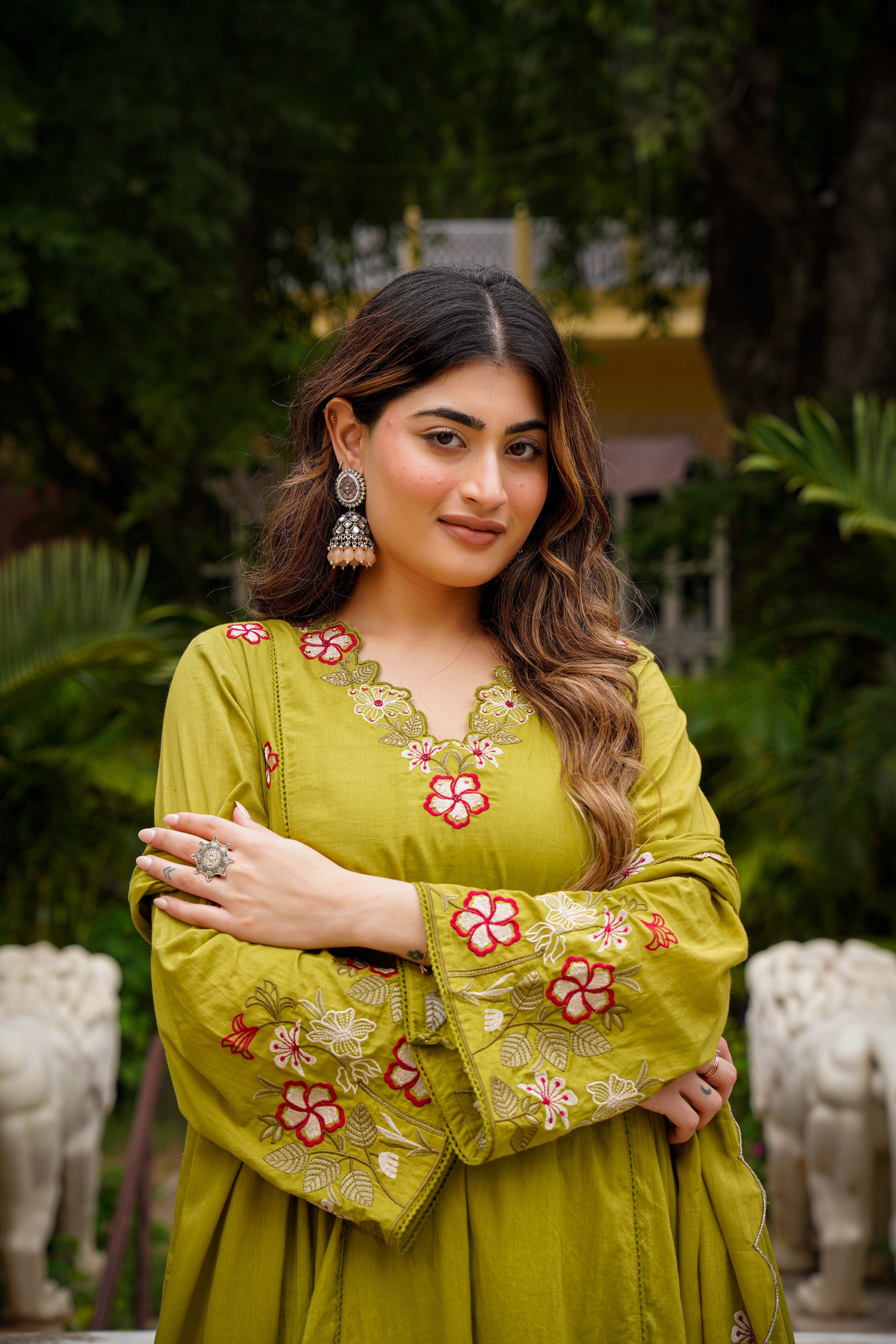 Mehandi Anarkali Kurta and Palazzo Set
