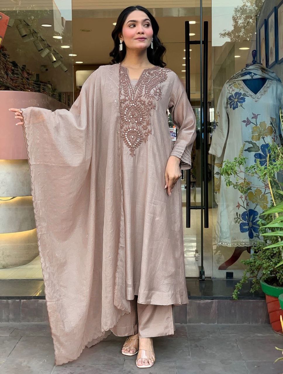 Light Beige Embroidered Kurta Set