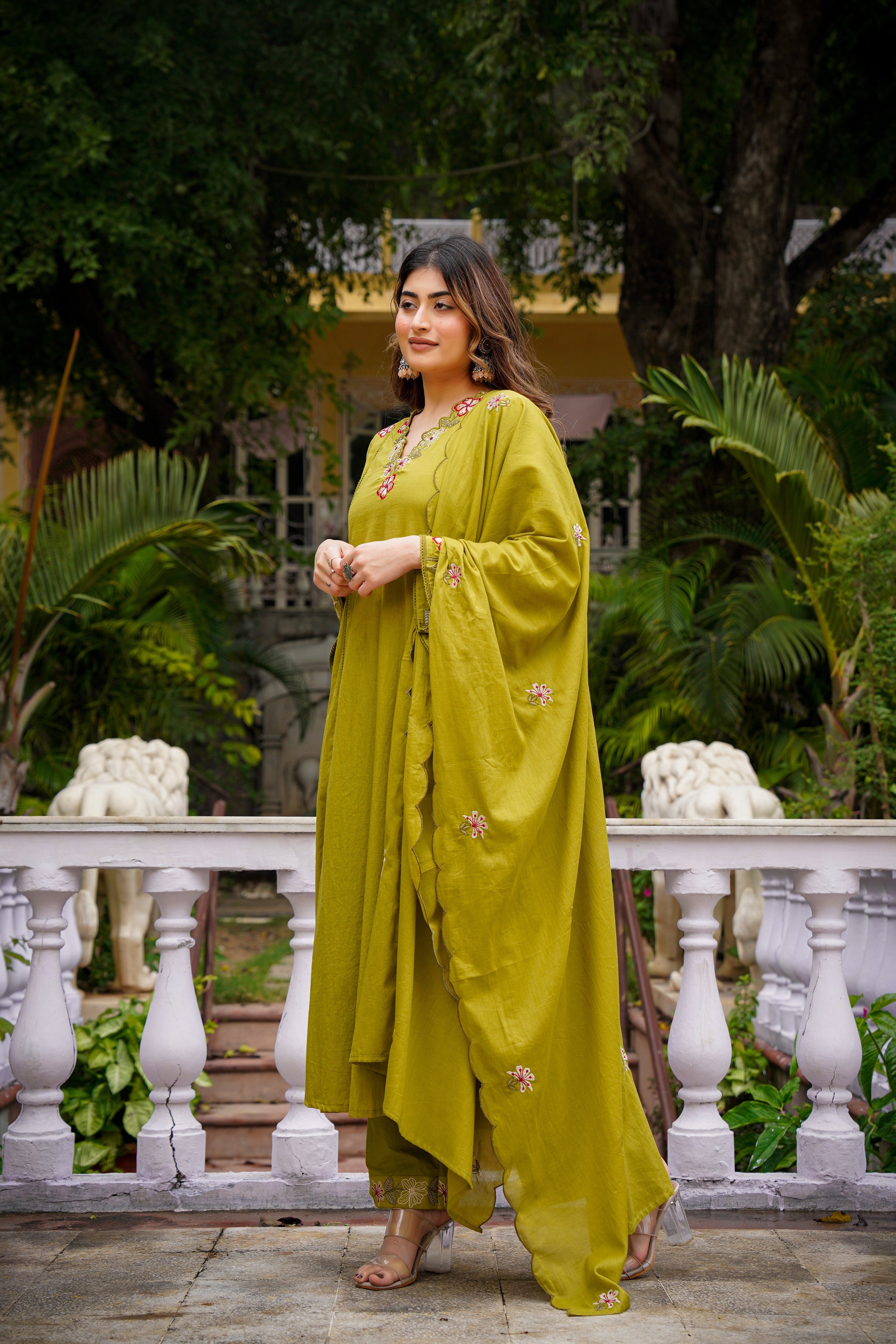 Mehandi Anarkali Kurta and Palazzo Set