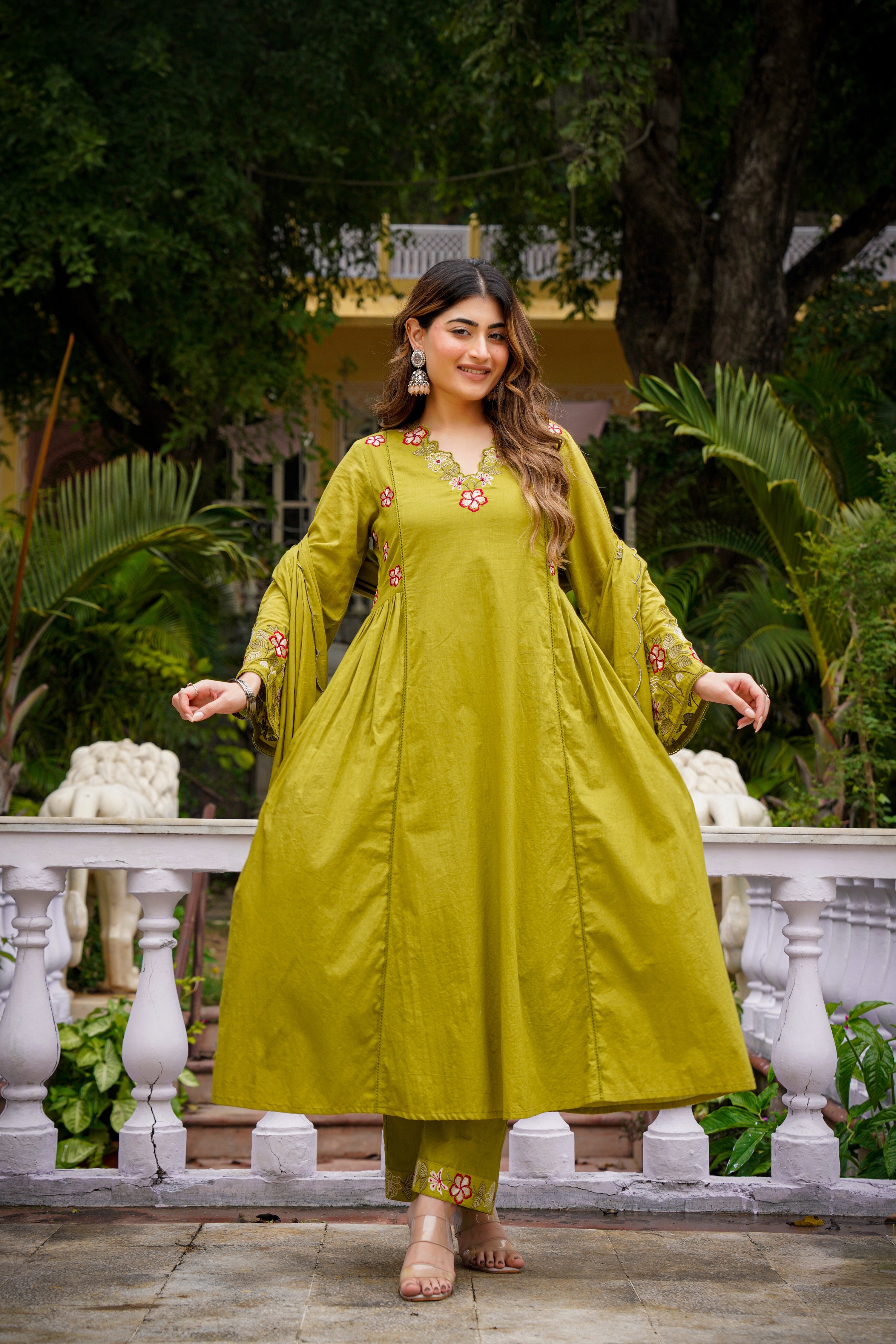 Mehandi Anarkali Kurta and Palazzo Set