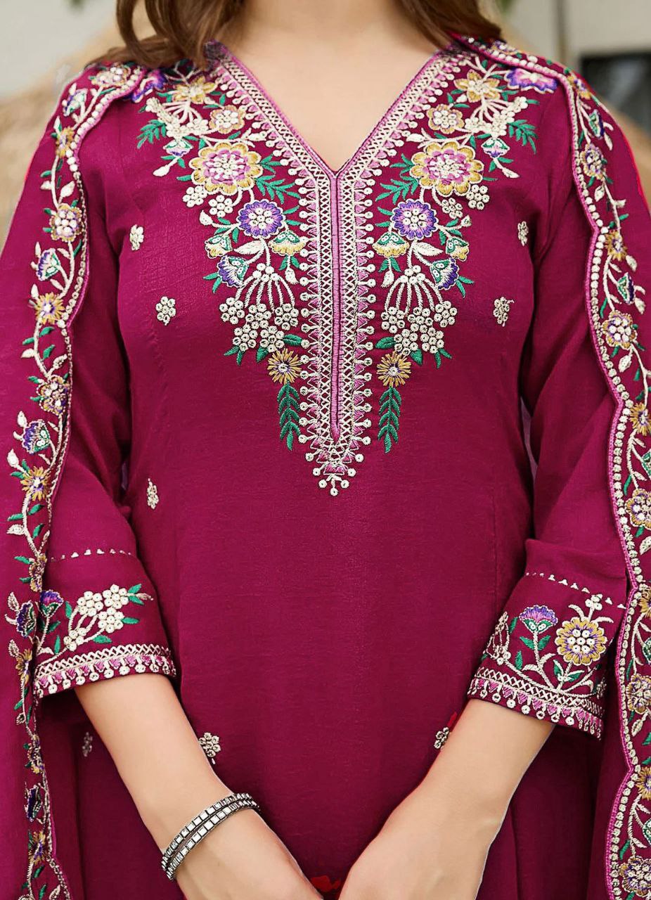 Elegant Vichitra Silk Embroidered Anarkali Kurta Set with Dupatta
