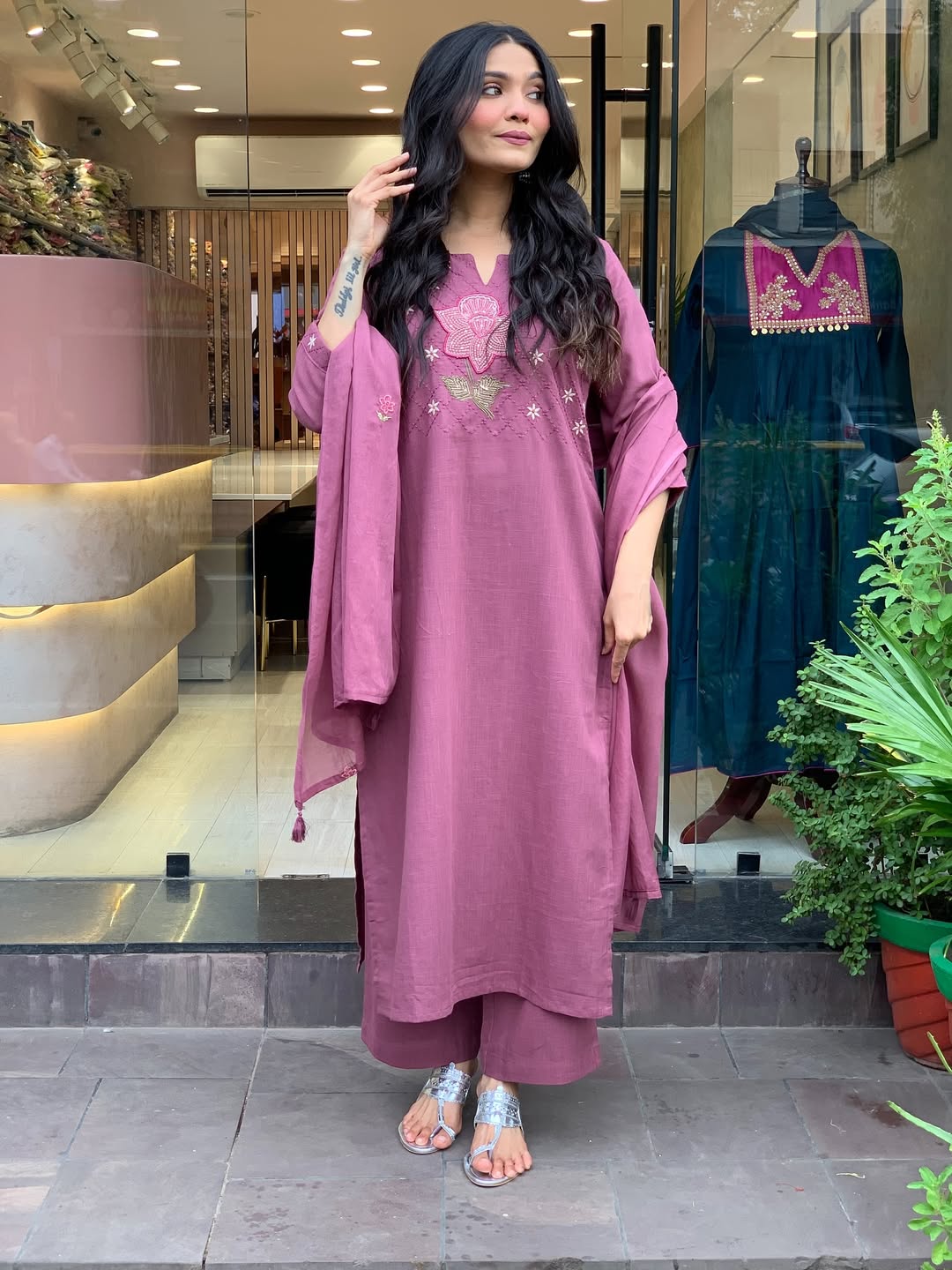 Elegant Mauve 3-Piece Kurta Set with Dupatta