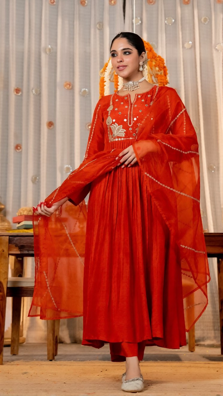Radiant Red Festive Anarkali Suit Set with Dupatta