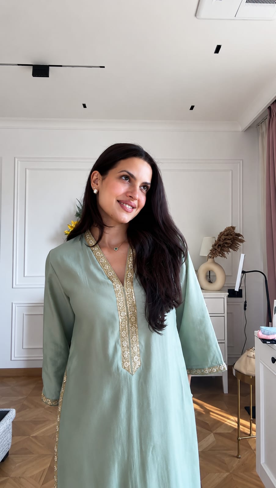 Natasa Inspired Embroidered Kurta Palazzo Set