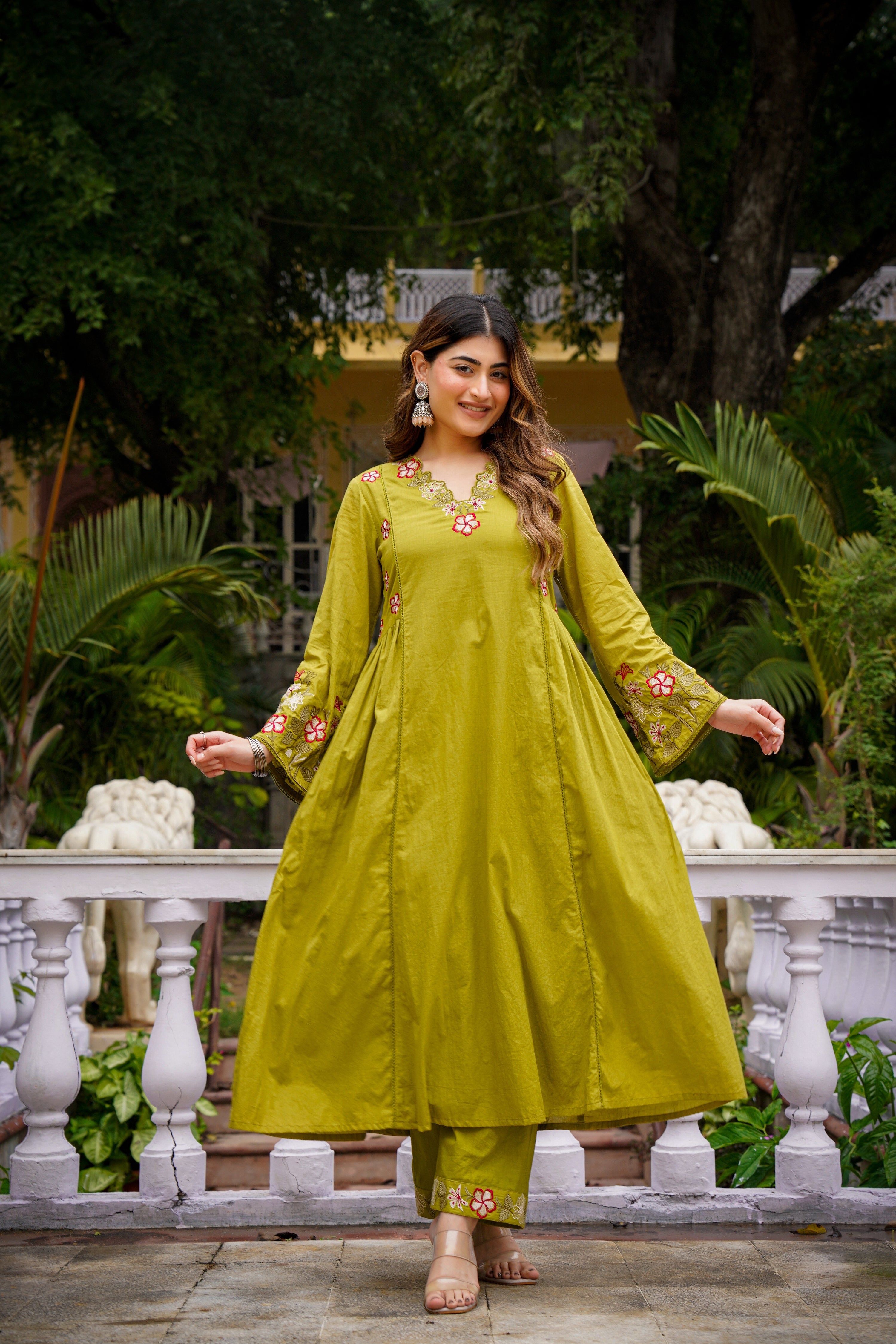Mehandi Anarkali Kurta and Palazzo Set